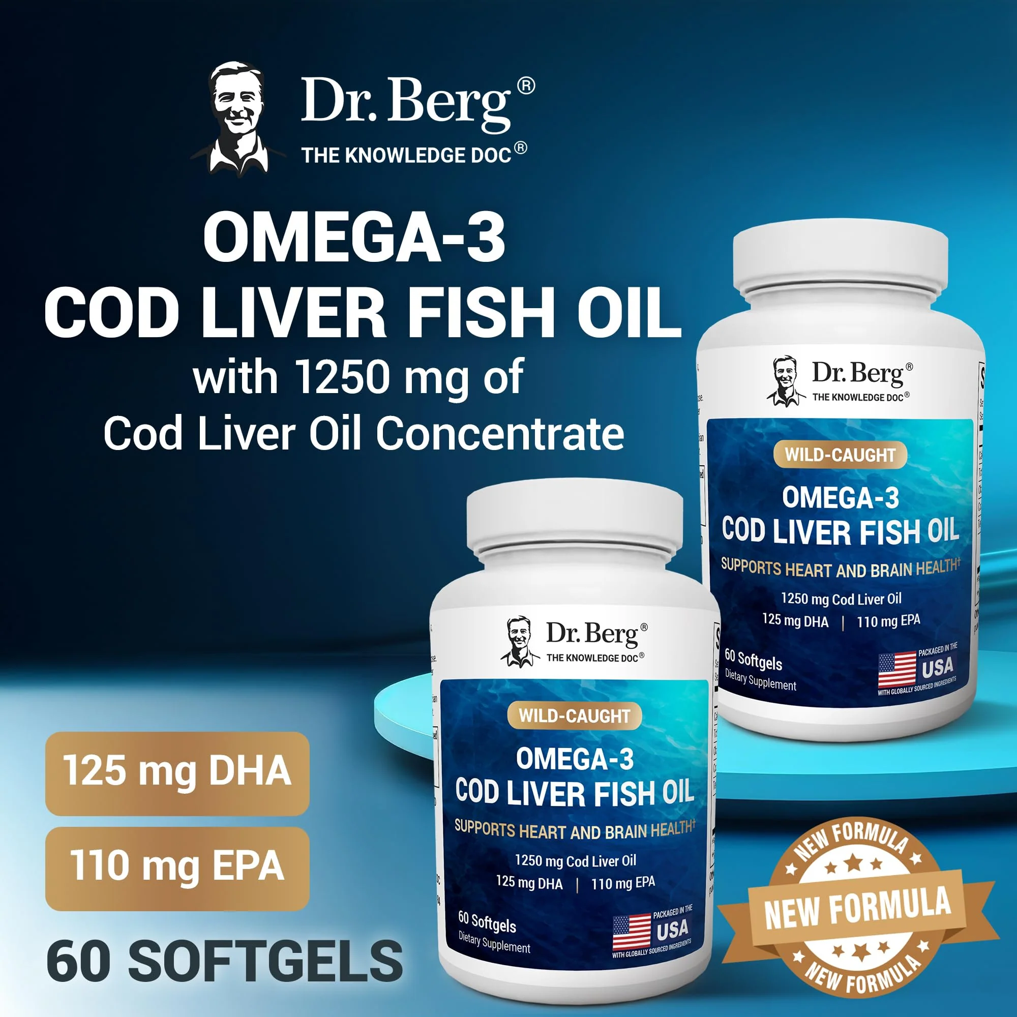 Dr. Berg Maximum Strength Omega-3 Cod Liver Oil 1250 mg – Wild-Caught Cod | Lemon Flavor | EPA/DHA | 60 Softgels - Image 4