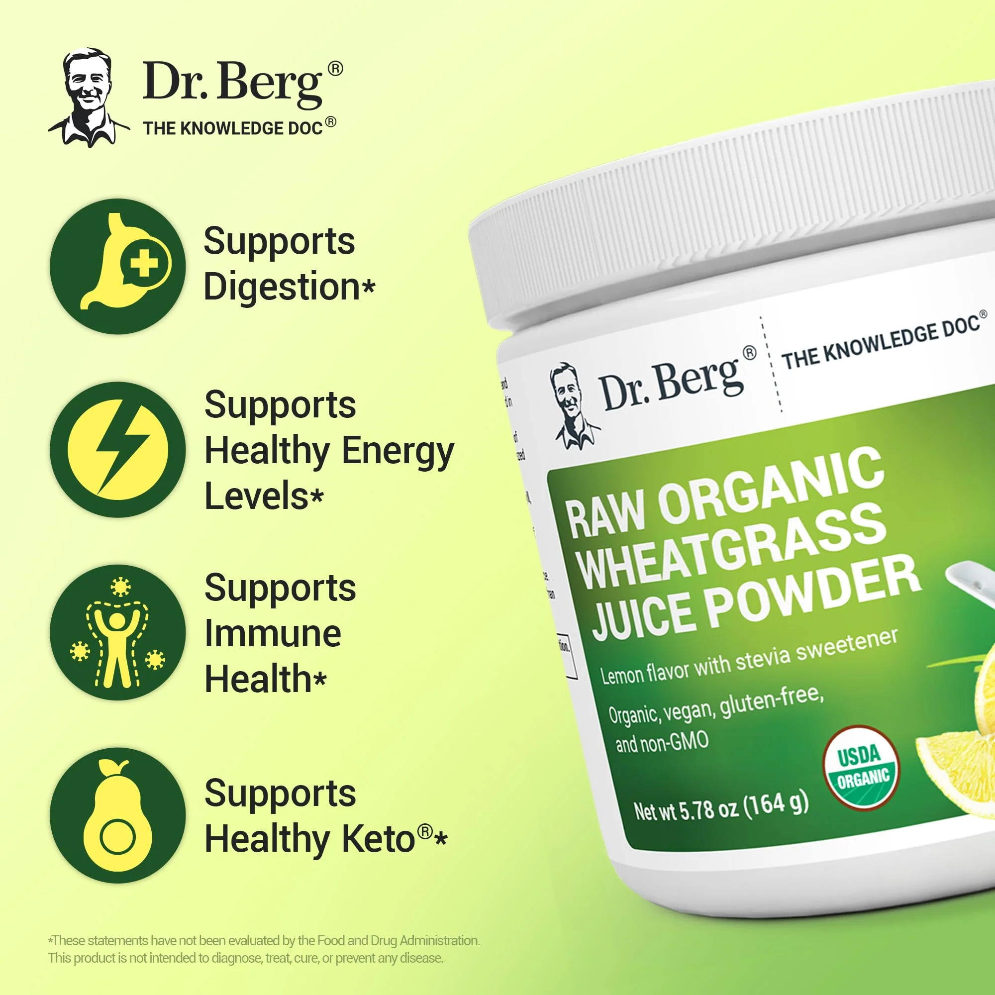Dr. Berg USDA Organic Green Powder Superfood – Lemon Flavor, 60 Servings - Image 13