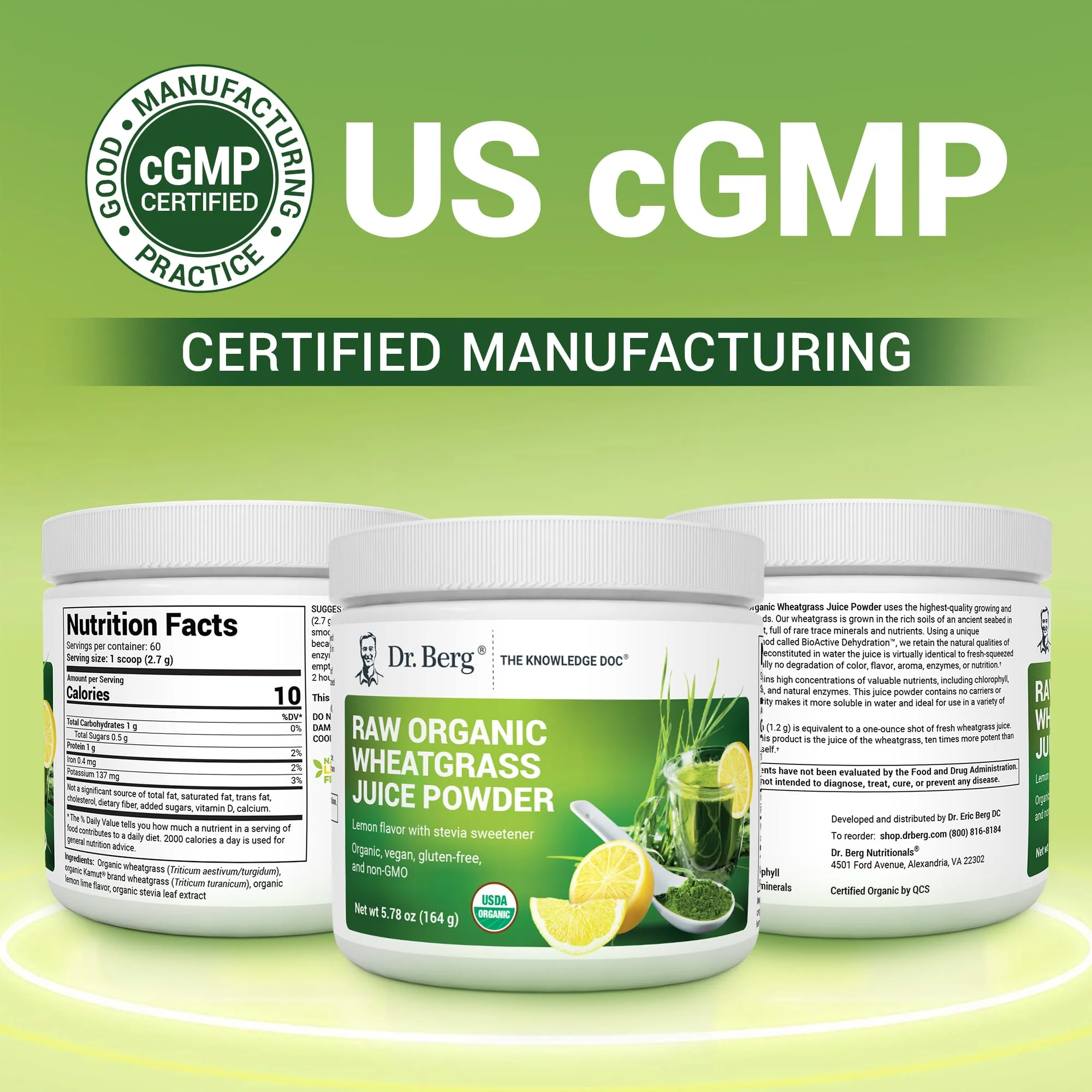 Dr. Berg USDA Organic Green Powder Superfood – Lemon Flavor, 60 Servings - Image 15