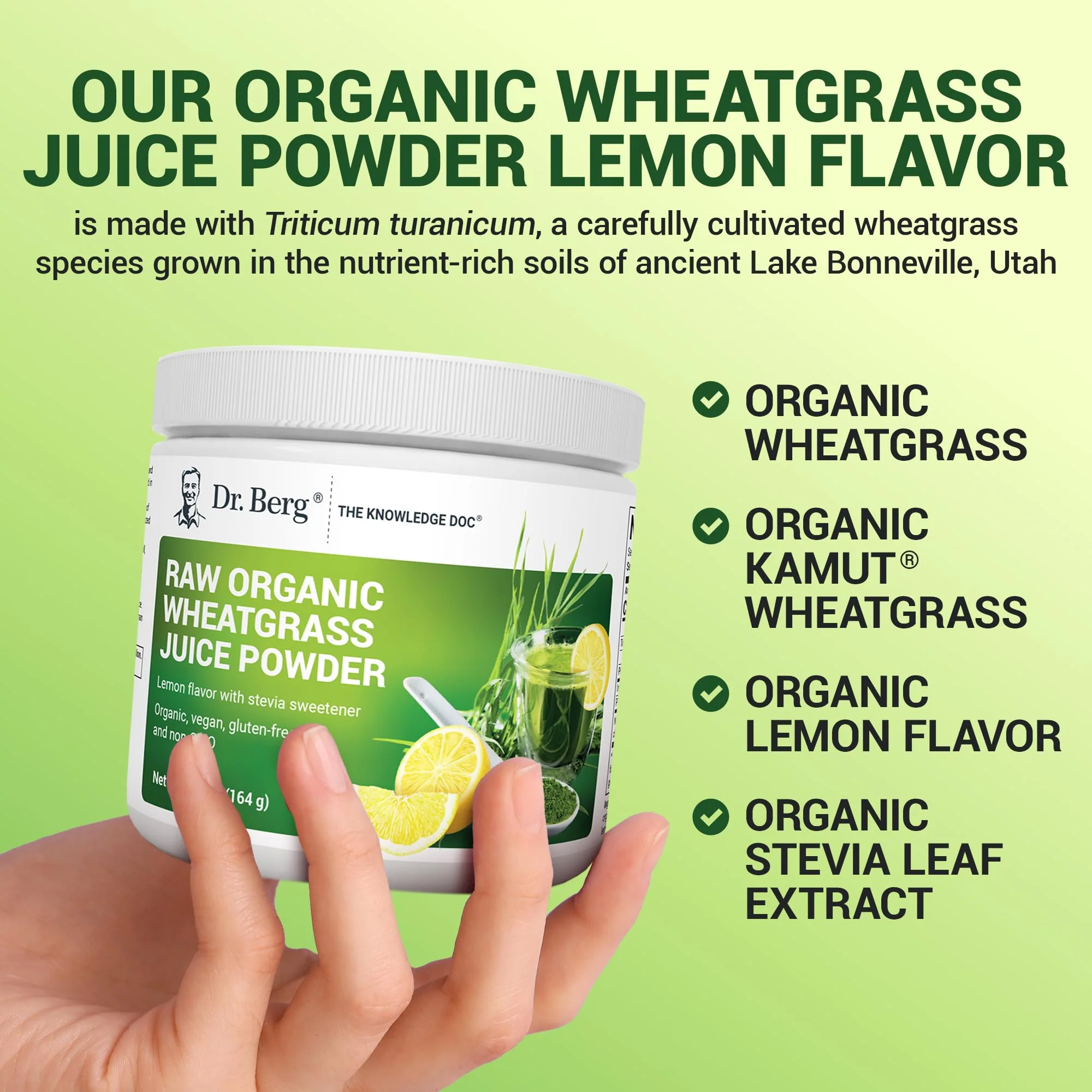 Dr. Berg USDA Organic Green Powder Superfood – Lemon Flavor, 60 Servings - Image 7