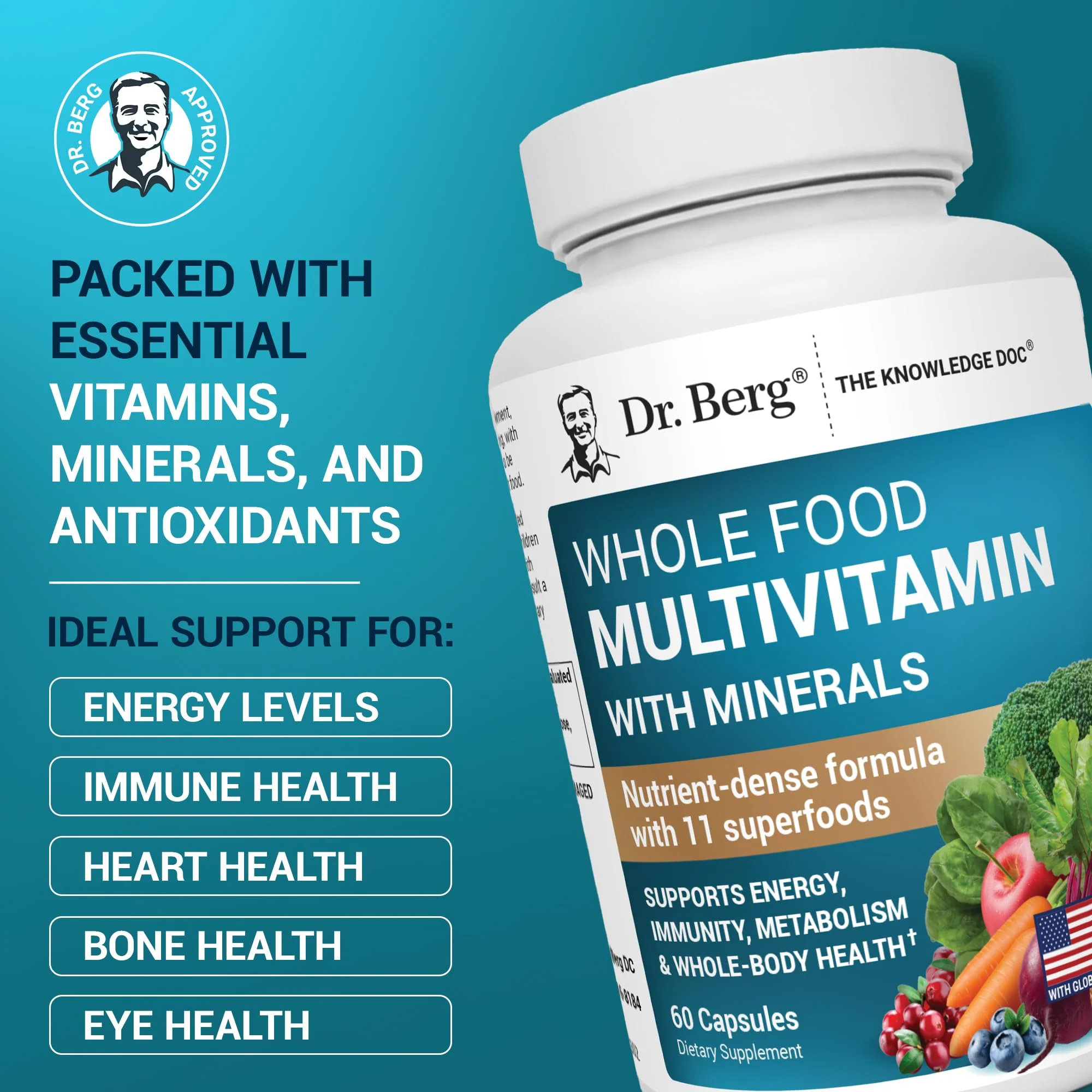 Dr. Berg Whole Food Multivitamin with Minerals – Daily Multivitamin for Men & Women | 60 Capsules - Image 2