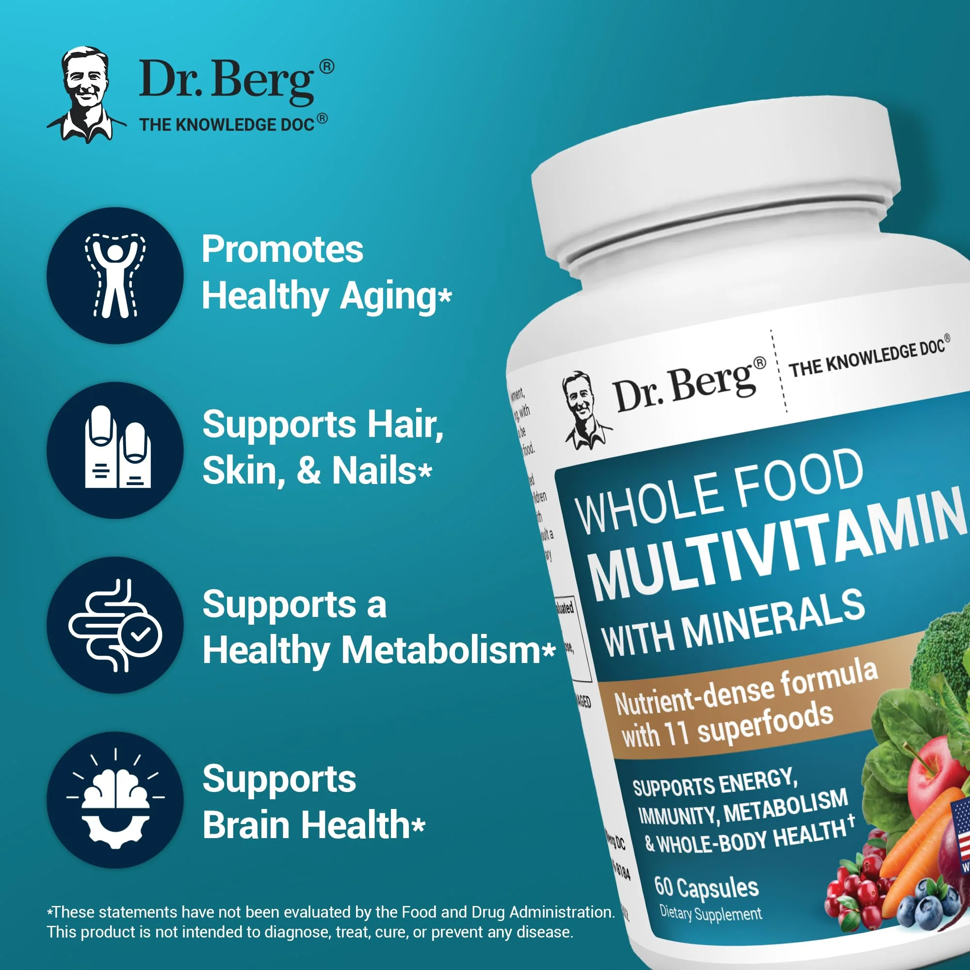 Dr. Berg Whole Food Multivitamin with Minerals – Daily Multivitamin for Men & Women | 60 Capsules - Image 3