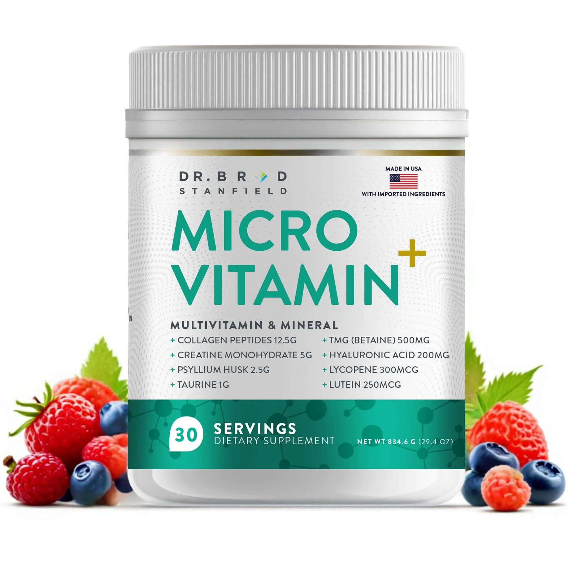 Dr Brad Stanfield MicroVitamin+ Collagen Peptides + Creatine + Hyaluronic Acid (30 Servings, Mixed Berry) - Image 7