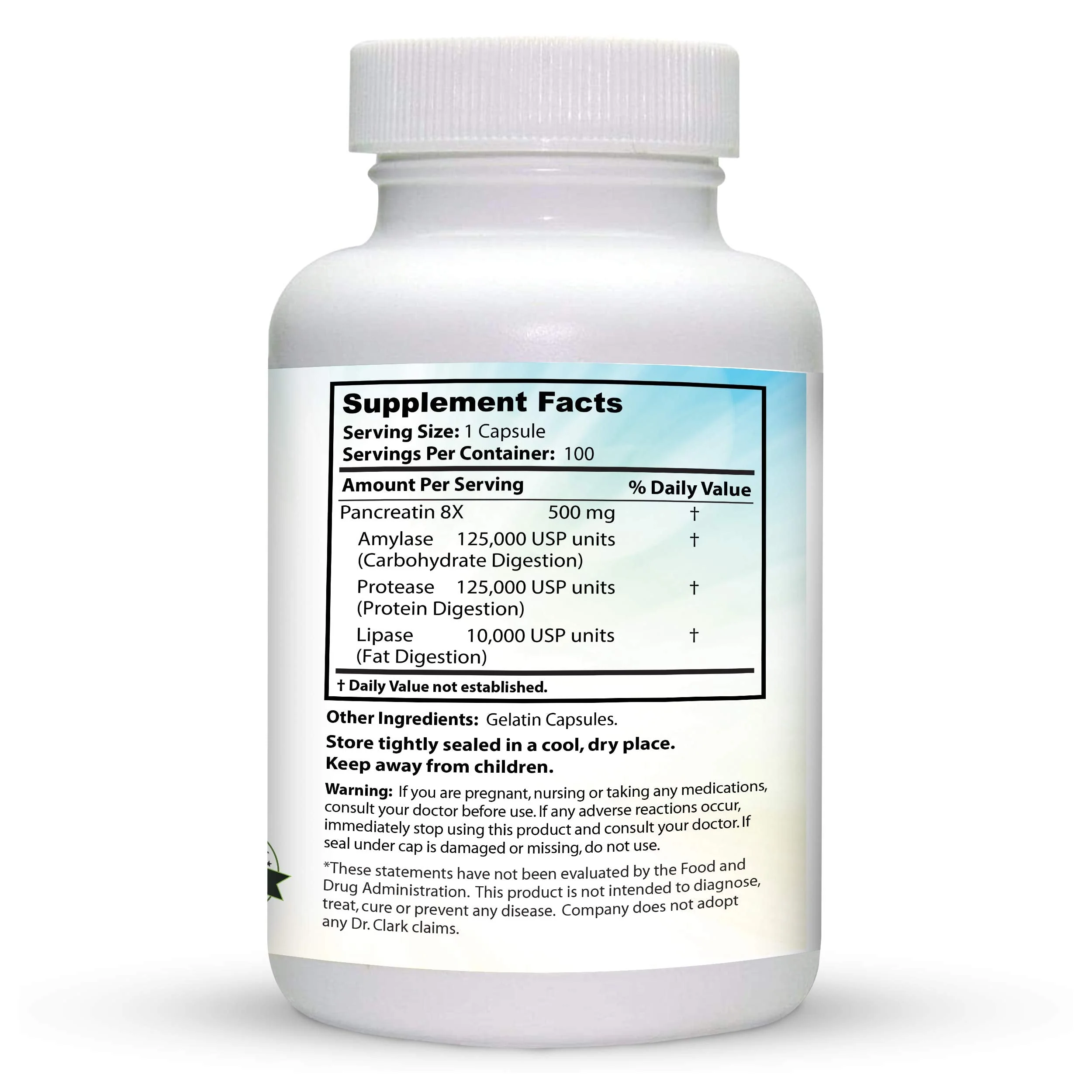 Dr. Clark Pancreatin 8X Enzyme Supplement 500mg – Digestive Enzymes for Protein, Fat & Carbs Support | 100 Gelatin Capsules - Image 3