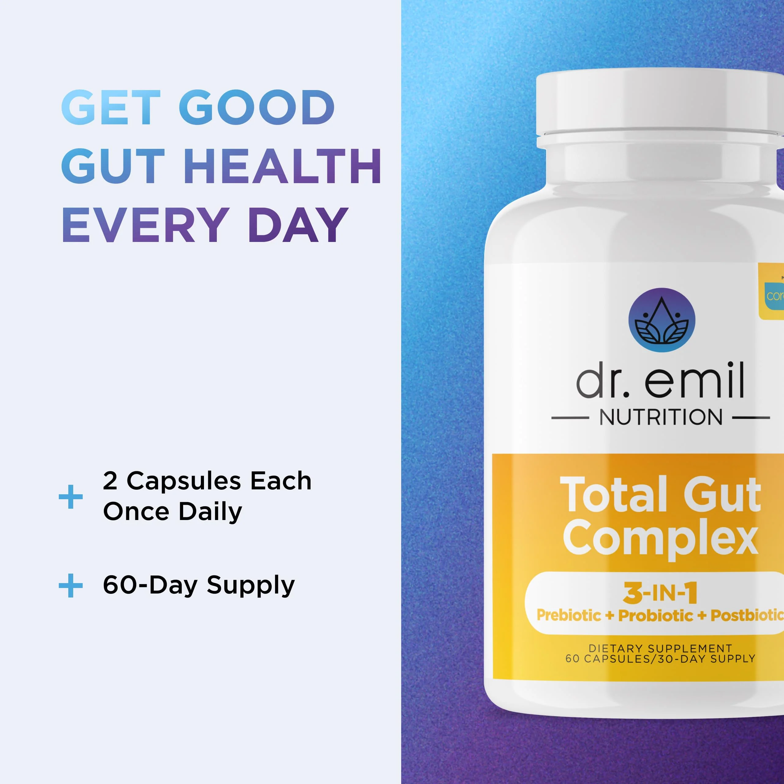 DR. EMIL NUTRITION Total Gut Health Complex – Prebiotic, Probiotic & Postbiotic Digestive Health Supplement | 120 Capsules - Image 8