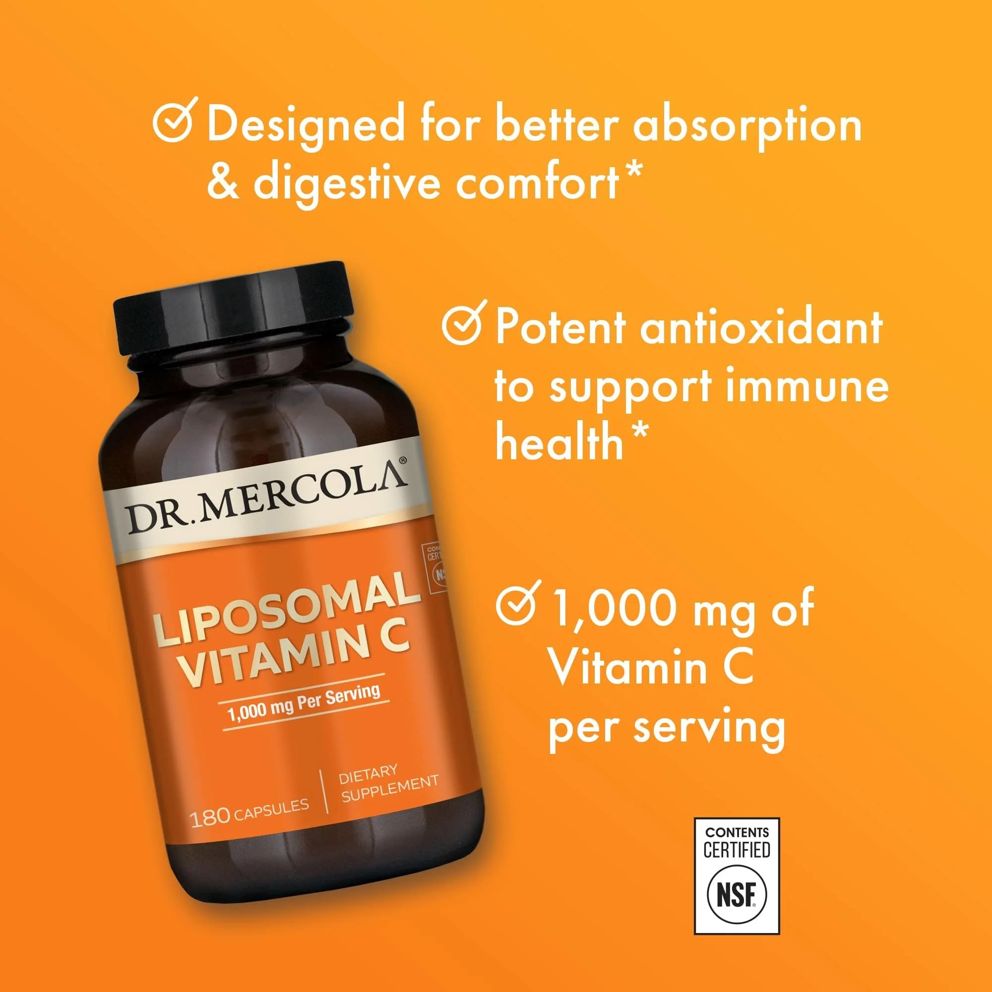 Dr. Mercola Liposomal Vitamin C - 1,000 mg Bioavailable Vitamin C - Immune, Brain, Heart & Eye Support - 180 Capsules - Image 3
