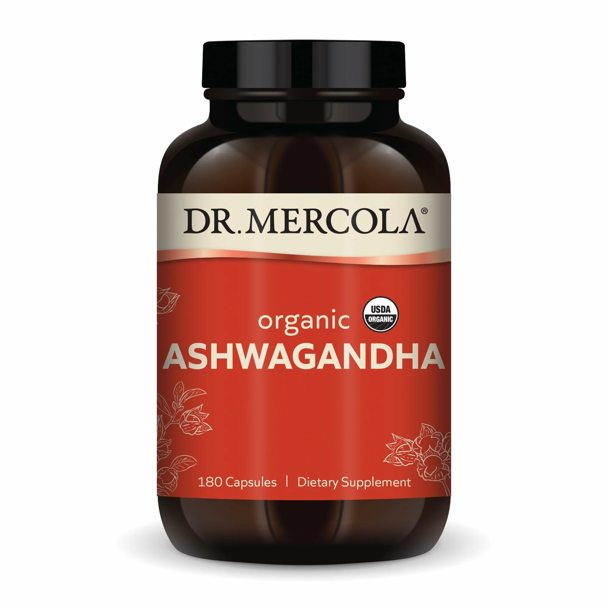 Dr. Mercola Organic Ashwagandha - 800 mg per Serving | Adrenal Support & Energy | USDA Organic | 180 Capsules