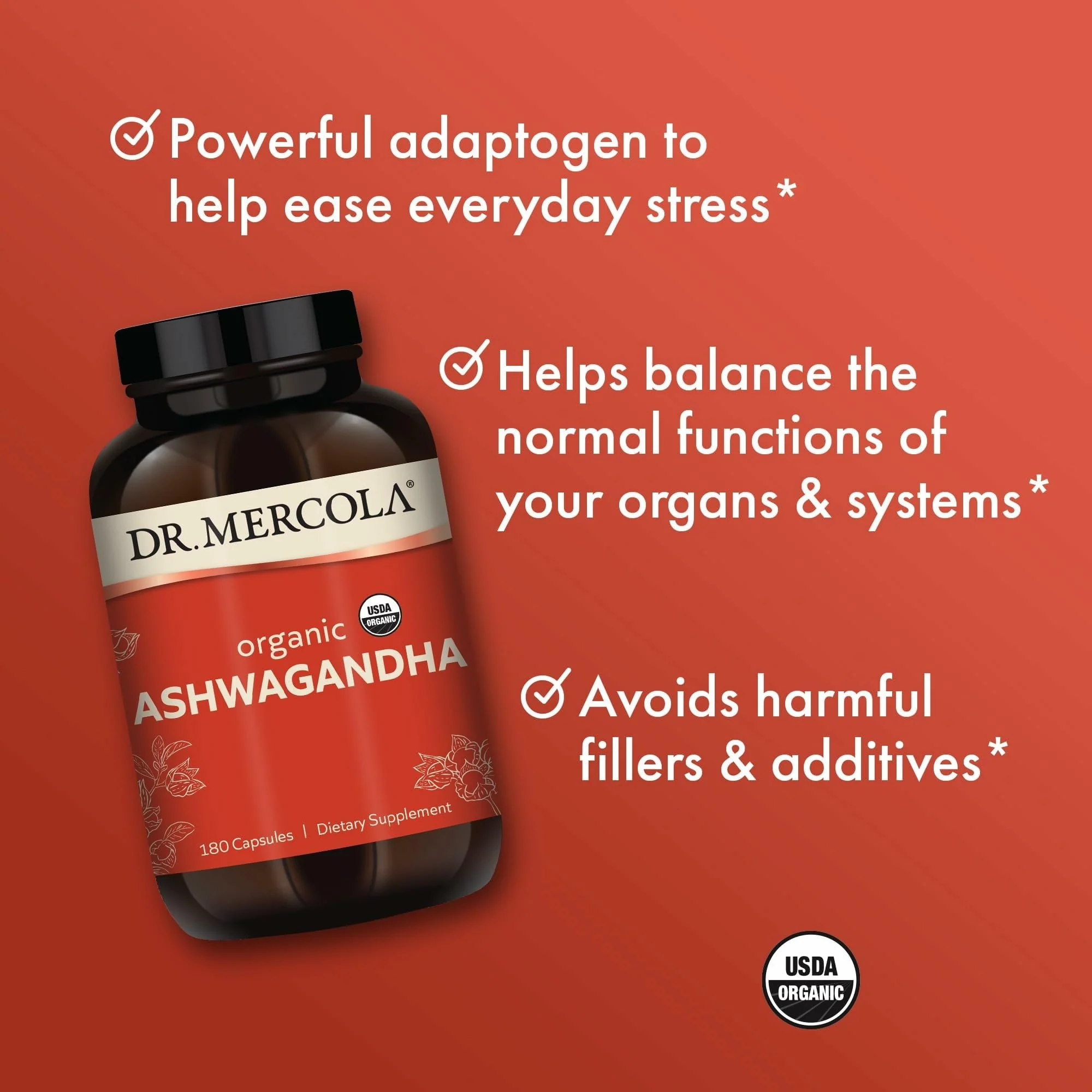 Dr. Mercola Organic Ashwagandha - 800 mg per Serving | Adrenal Support & Energy | USDA Organic | 180 Capsules - Image 4
