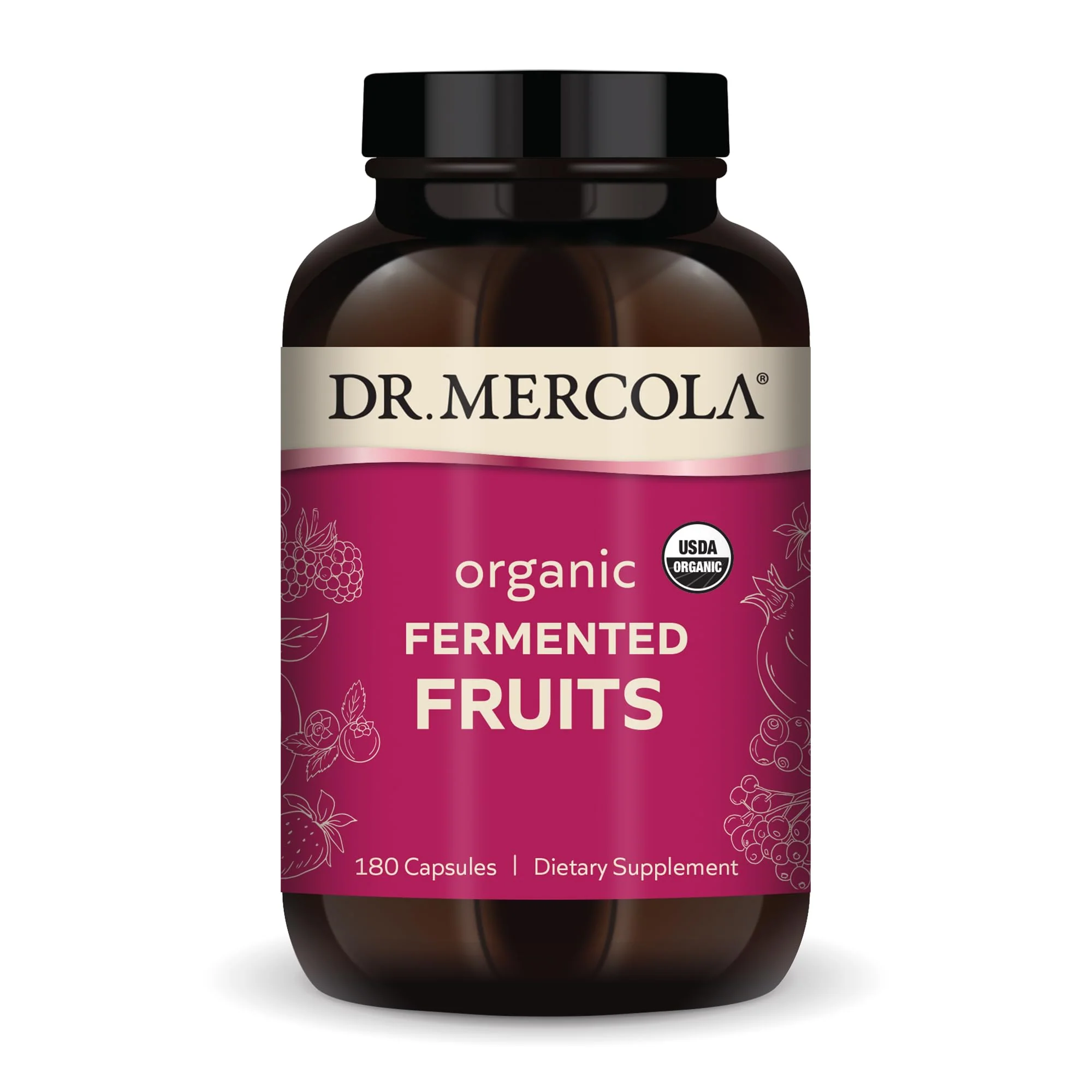 Dr. Mercola Organic Fermented Fruits – 30 Servings, 180 Capsules, Immune Support, USDA Organic