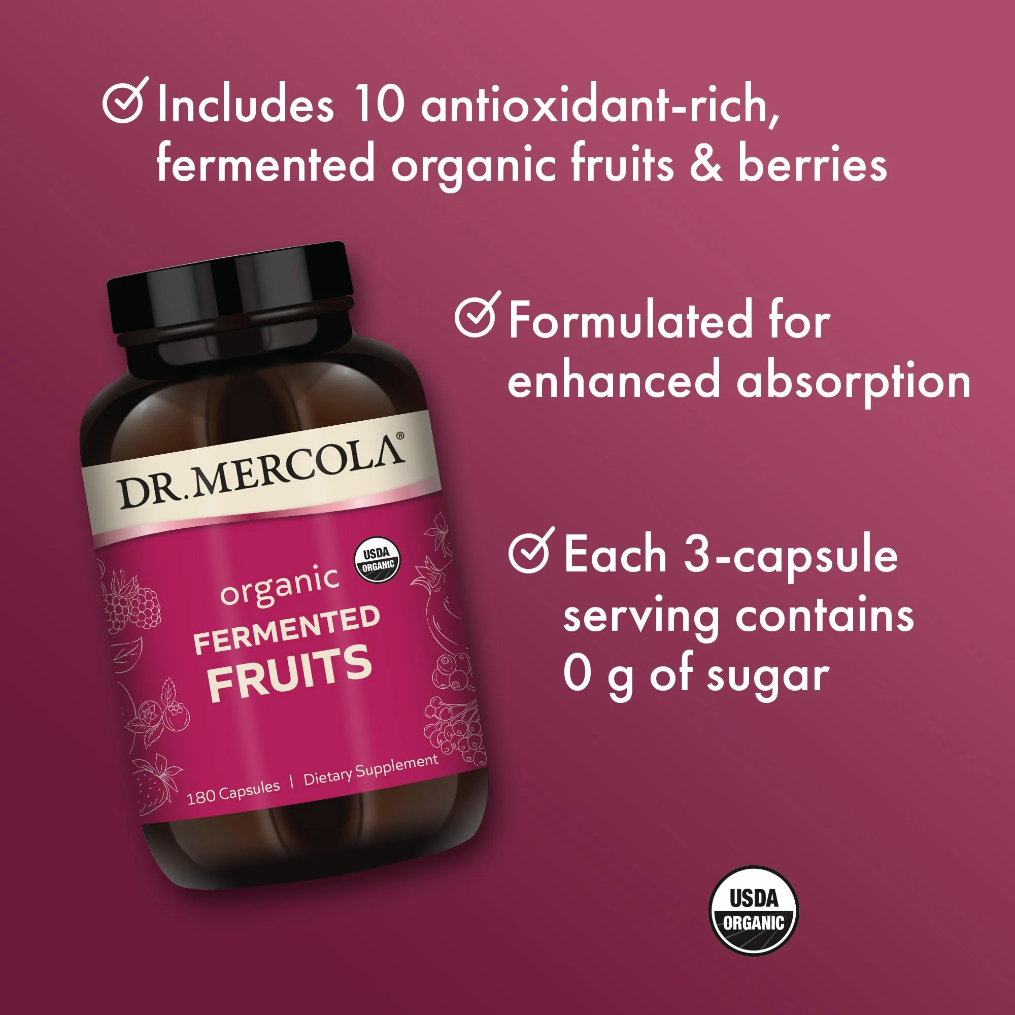 Dr. Mercola Organic Fermented Fruits – 30 Servings, 180 Capsules, Immune Support, USDA Organic - Image 11