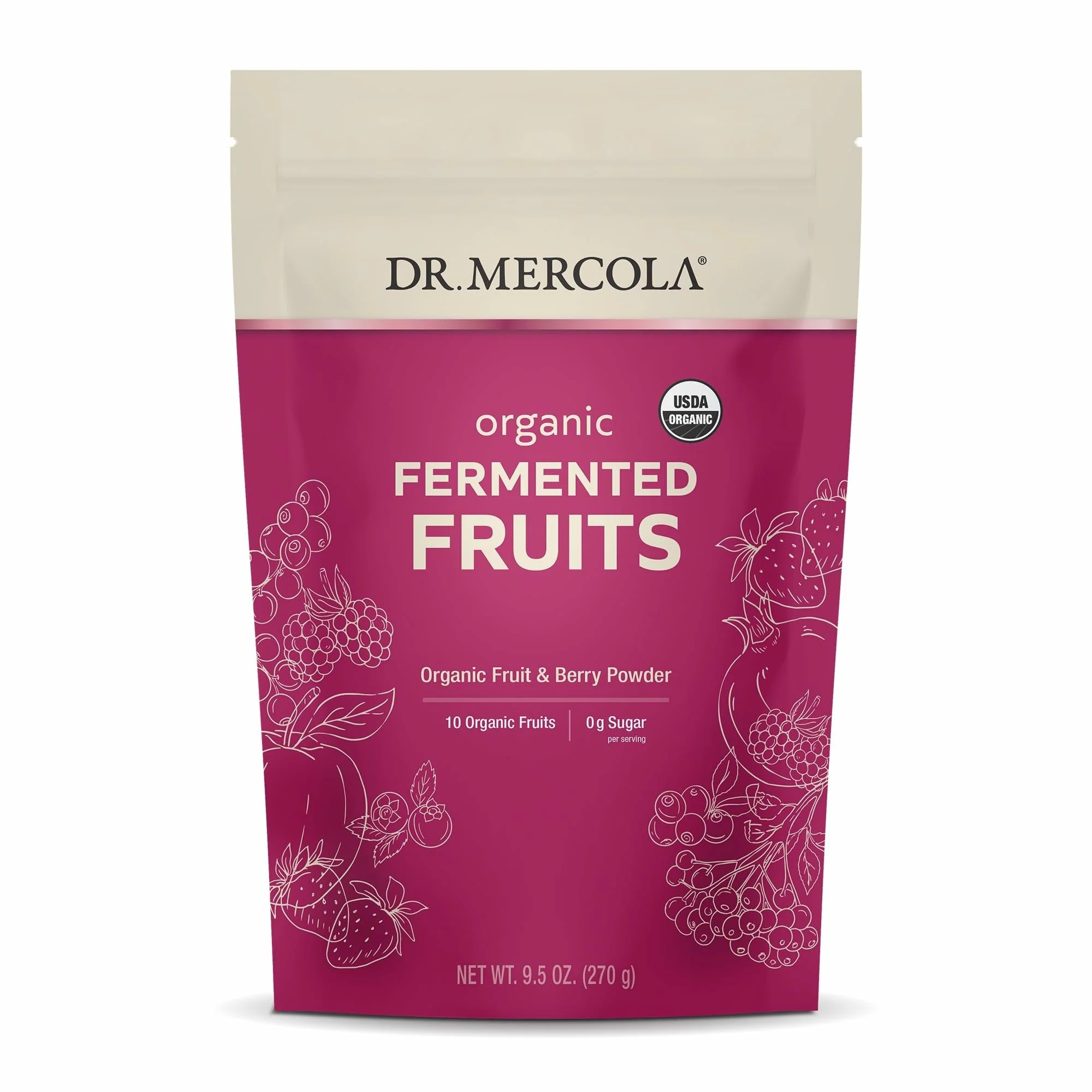 Dr. Mercola Organic Fermented Fruits – 9.5 oz (270 g), 90 Servings, Certified Organic, Non-GMO, Soy Free, Gluten Free, USDA Organic