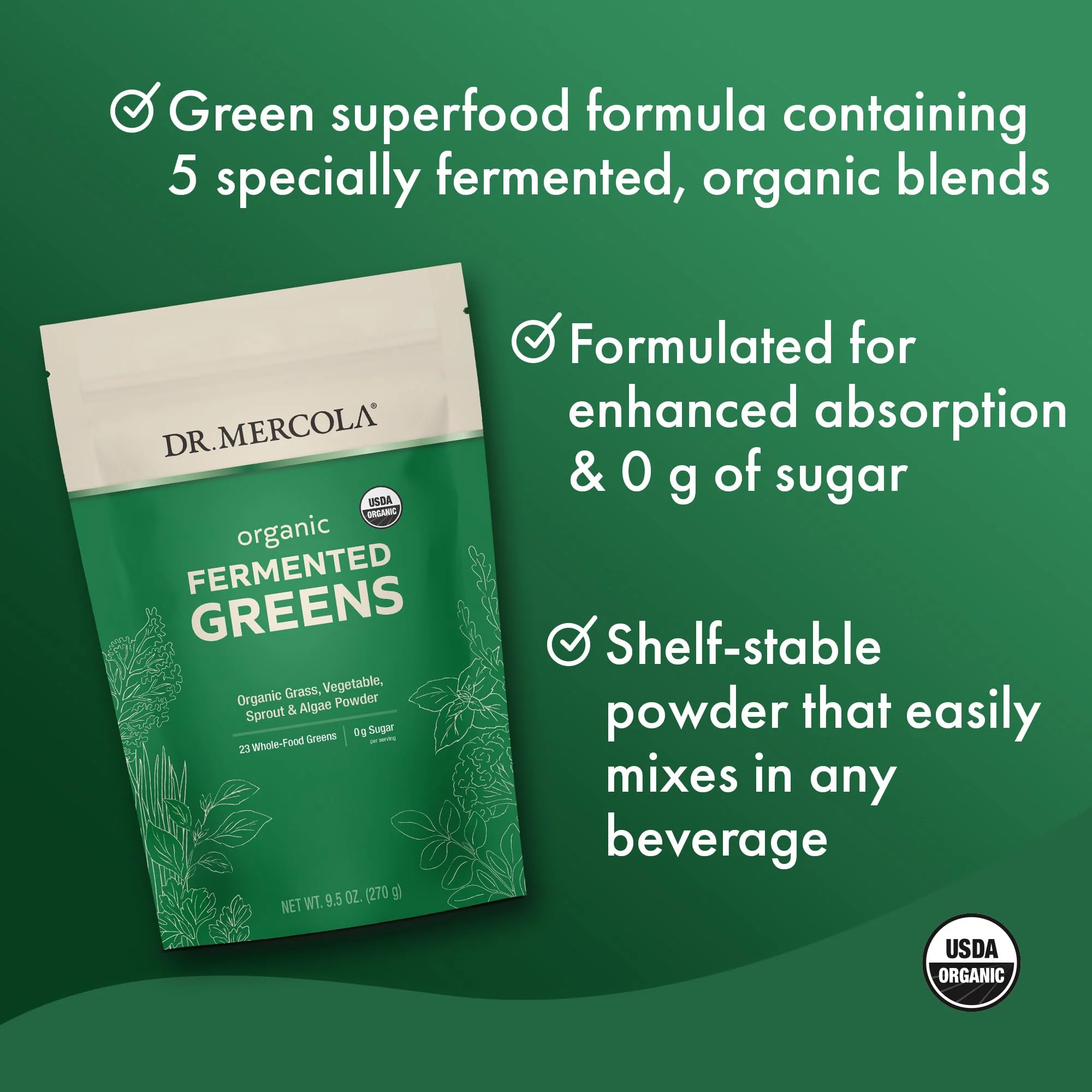 Dr. Mercola Organic Fermented Greens - 90 Servings, 9.5 oz - Certified Organic, Non-GMO, Soy-Free, USDA Organic - Image 3