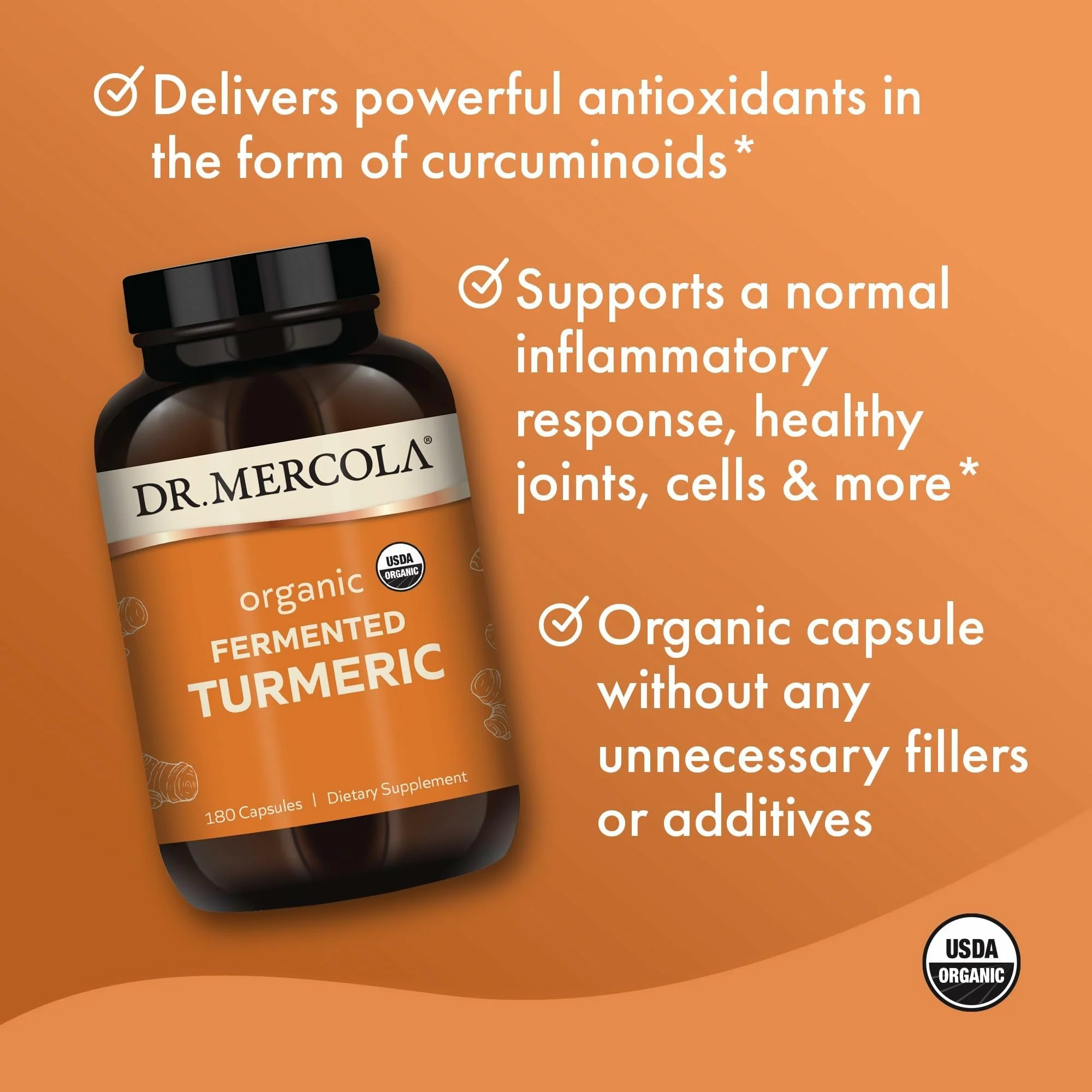 Dr. Mercola Organic Fermented Turmeric – 370 mg High-Bioavailability Curcuminoids, 180 Capsules (90 Servings) – USDA Organic, Non-GMO, Gluten-Free & Soy-Free - Image 11