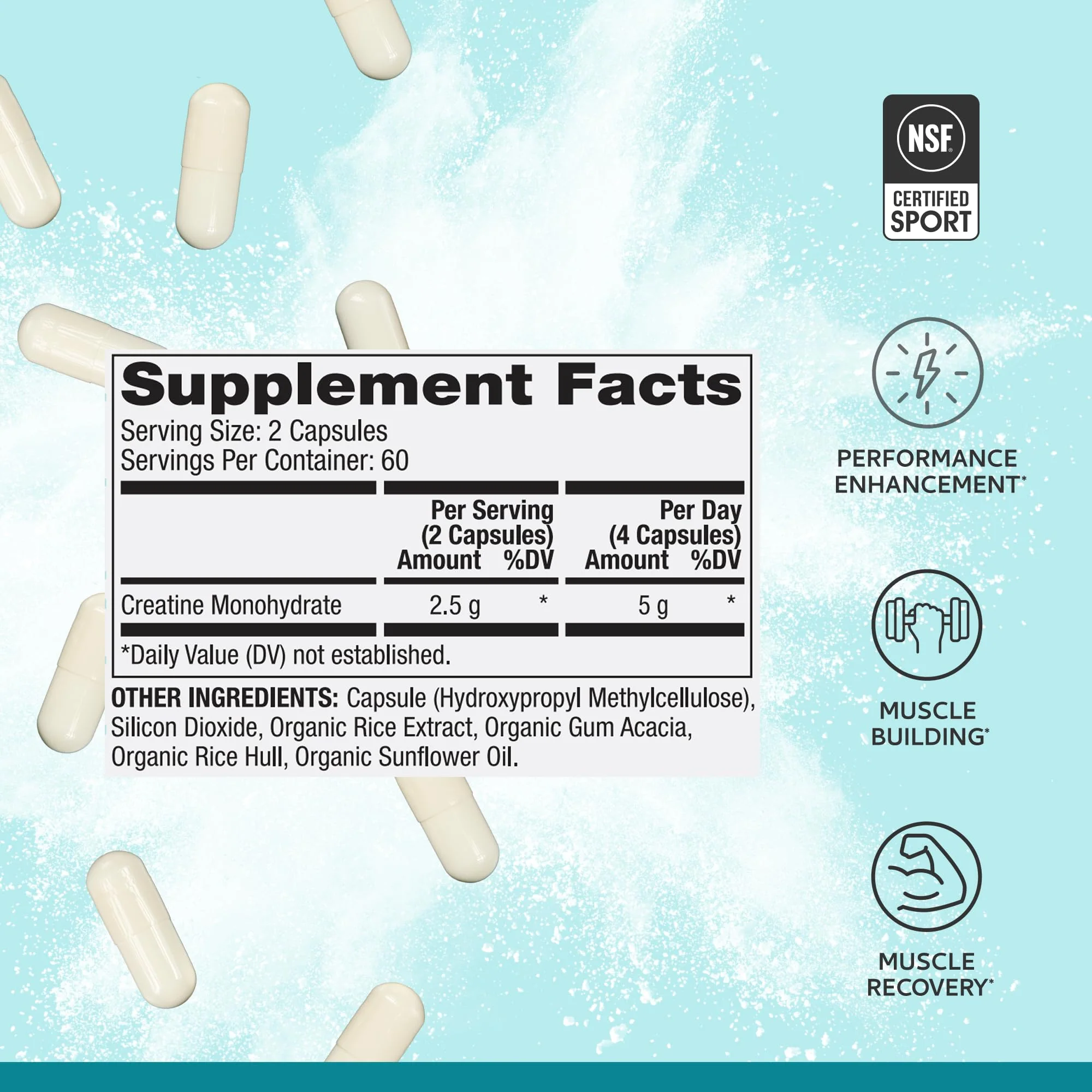 Dr. Mercola Pure Power Creatine Monohydrate 60 Servings, 120 Capsules, 2 Pack, 2.5 g per Serving, Non-GMO, NSF Certified for Sport - Image 3