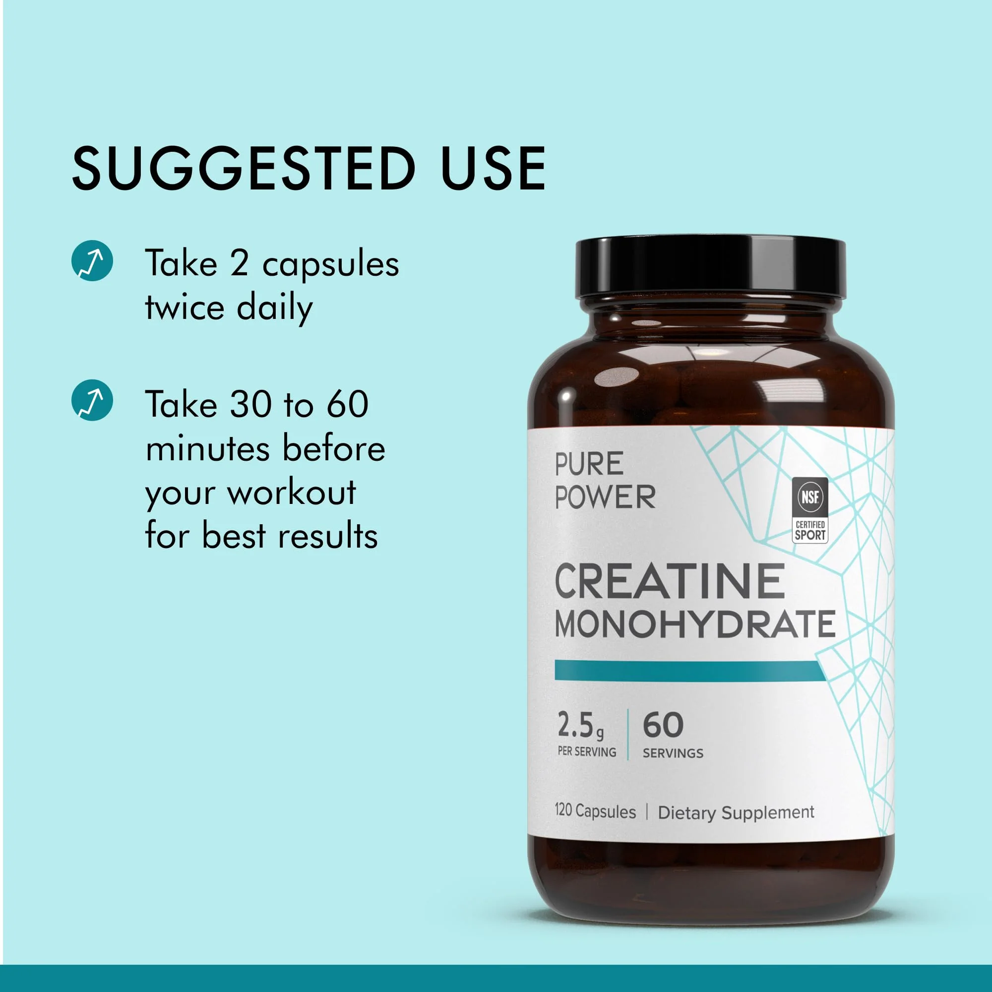 Dr. Mercola Pure Power Creatine Monohydrate 60 Servings, 120 Capsules, 2 Pack, 2.5 g per Serving, Non-GMO, NSF Certified for Sport - Image 4
