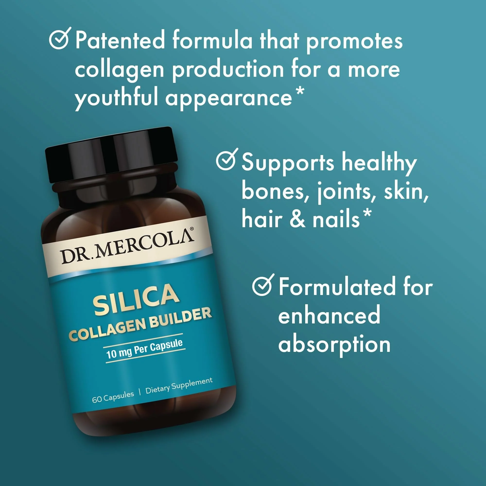 Dr. Mercola Silica Collagen Builder – Plant-Based Silica for Skin, Hair, Nails & Bones (180 Capsules) - Image 5