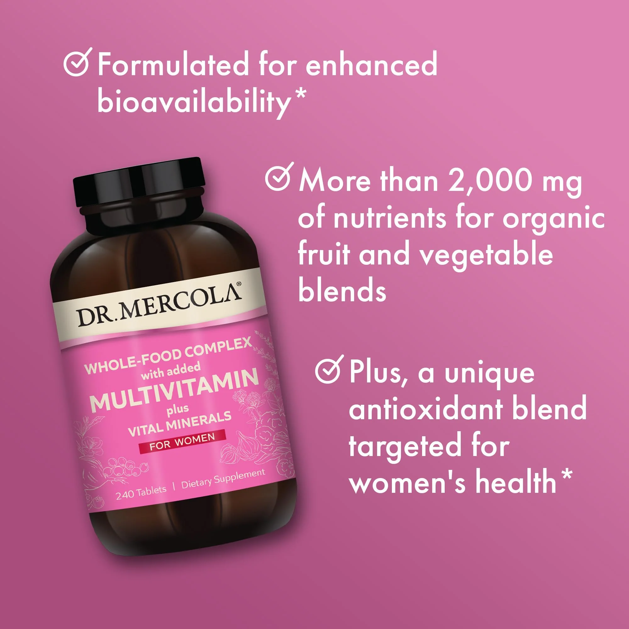Dr. Mercola Whole-Food Complex for Women – Multivitamin with Vital Minerals | 240 Tablets - Image 5