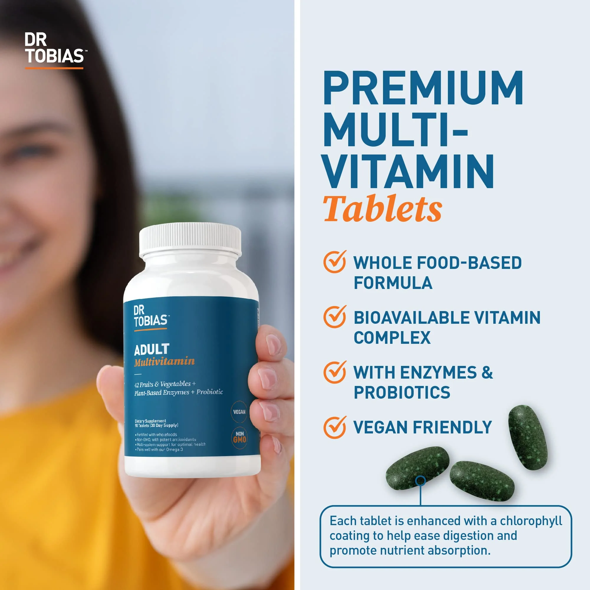 Dr. Tobias Adult Multivitamin for Women & Men – Immune Support, 42 Fruits & Vegetables, Vegan, Non-GMO, 180 Tablets - Image 4