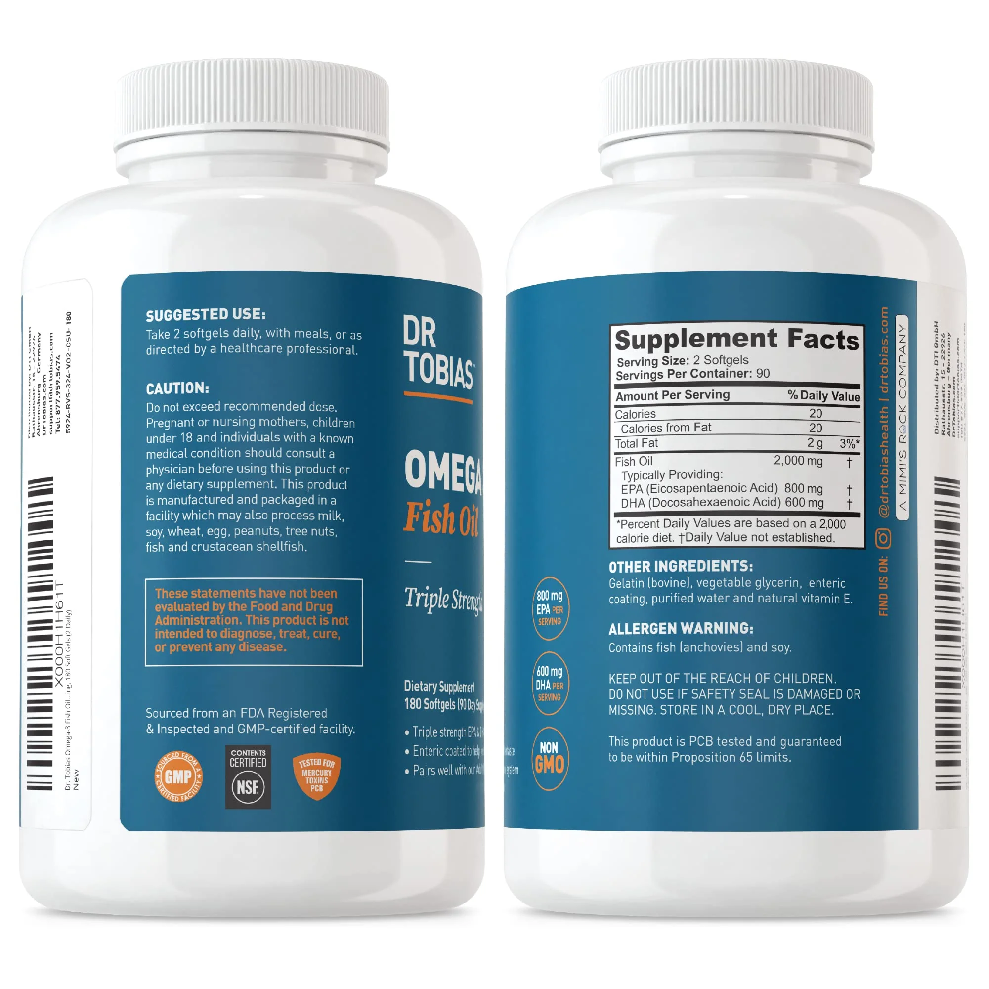 Dr. Tobias Omega-3 Fish Oil 2000mg Triple Strength – 800mg EPA / 600mg DHA per Serving | Heart, Brain & Immune Support | 360 Softgels - Image 6