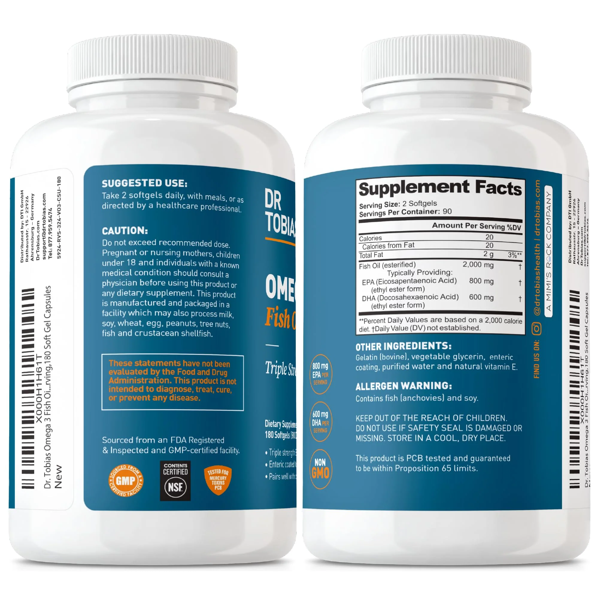 Dr. Tobias Omega 3 Fish Oil 2000mg Triple Strength – EPA 800mg DHA 600mg | 180 Softgels - Image 6