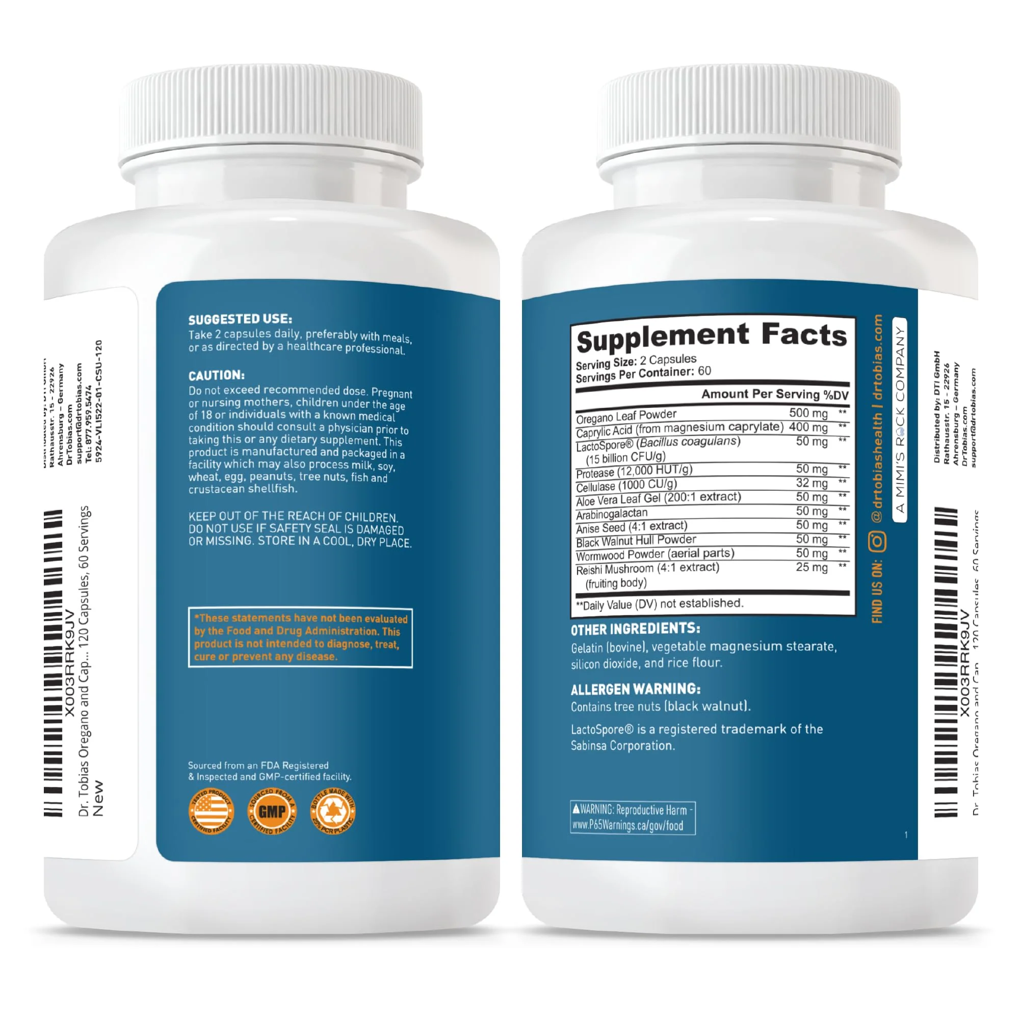 Dr. Tobias Oregano & Caprylic Acid Blend – Gut Flora Balance, Probiotics & Enzymes, 120 Capsules - Image 6