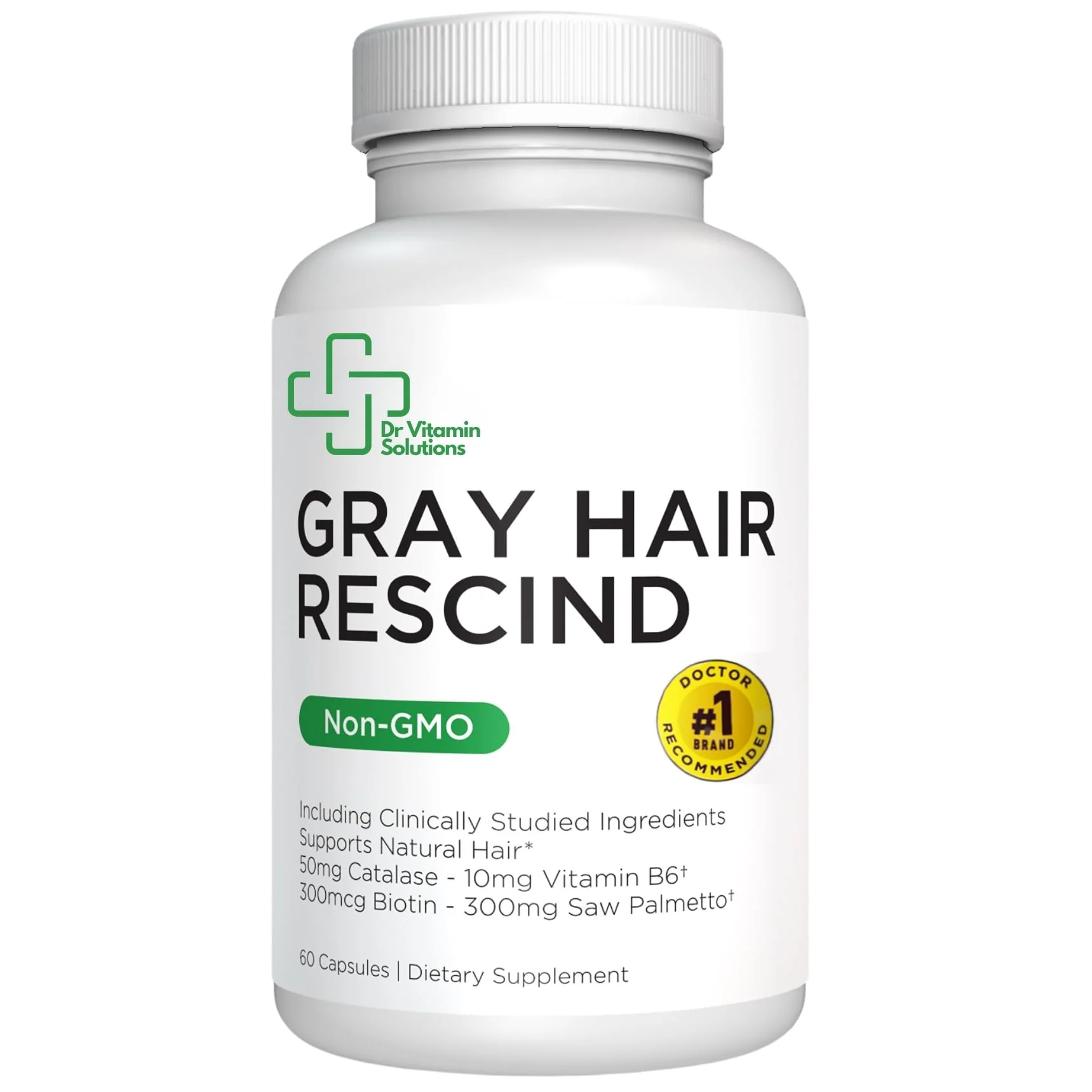 DR VITAMIN SOLUTIONS Gray Hair Rescind with Catalase - Antiaging Hair, Skin and Nails Vitamins, Pantothenic Acid, Folic Acid 400mcg, Biotin 300mcg, Saw Palmetto for Men and Women - Image 9
