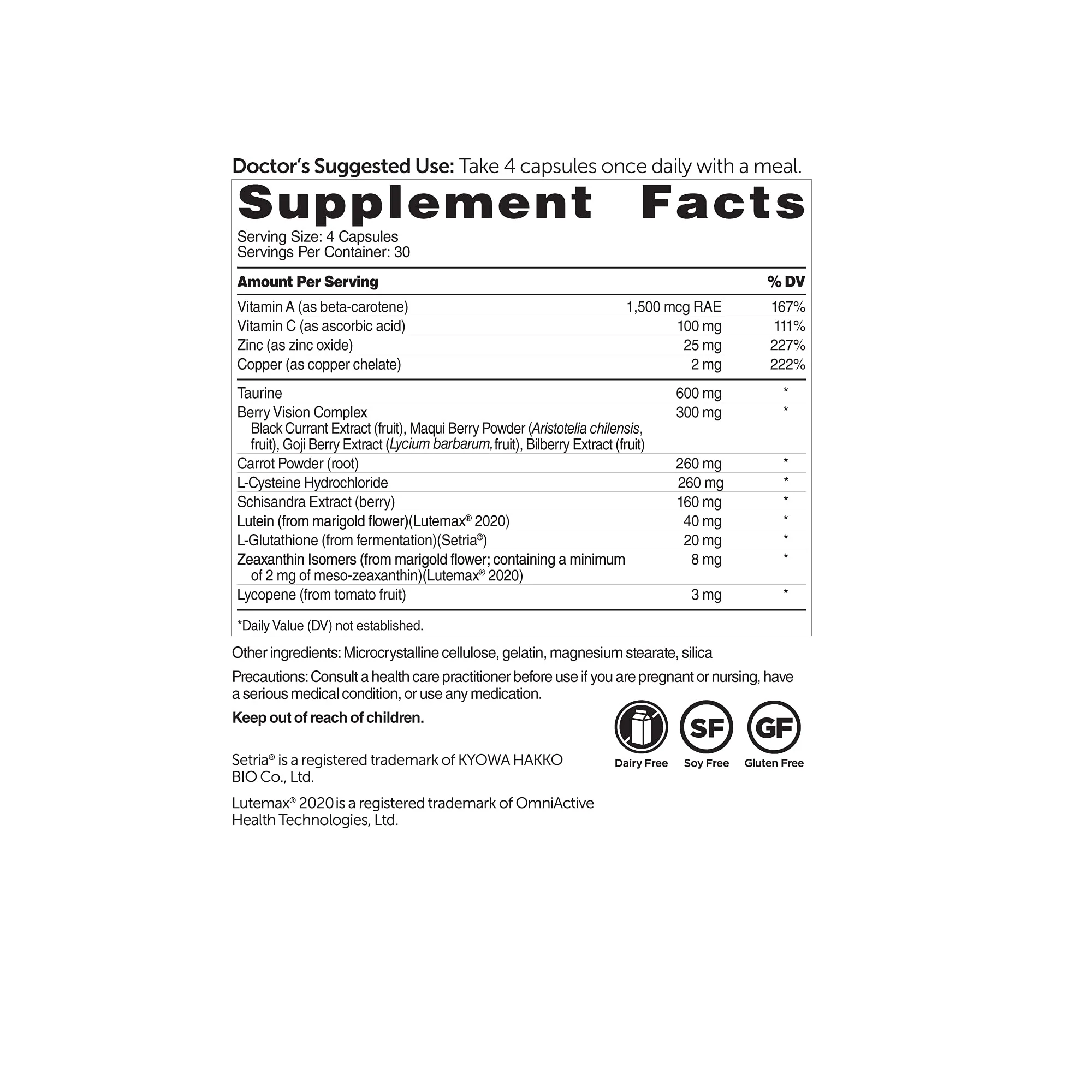 Dr. Whitaker's Vision Essentials Gold – Lutein 40 mg, Zeaxanthin & Taurine (120 capsules) - Image 2