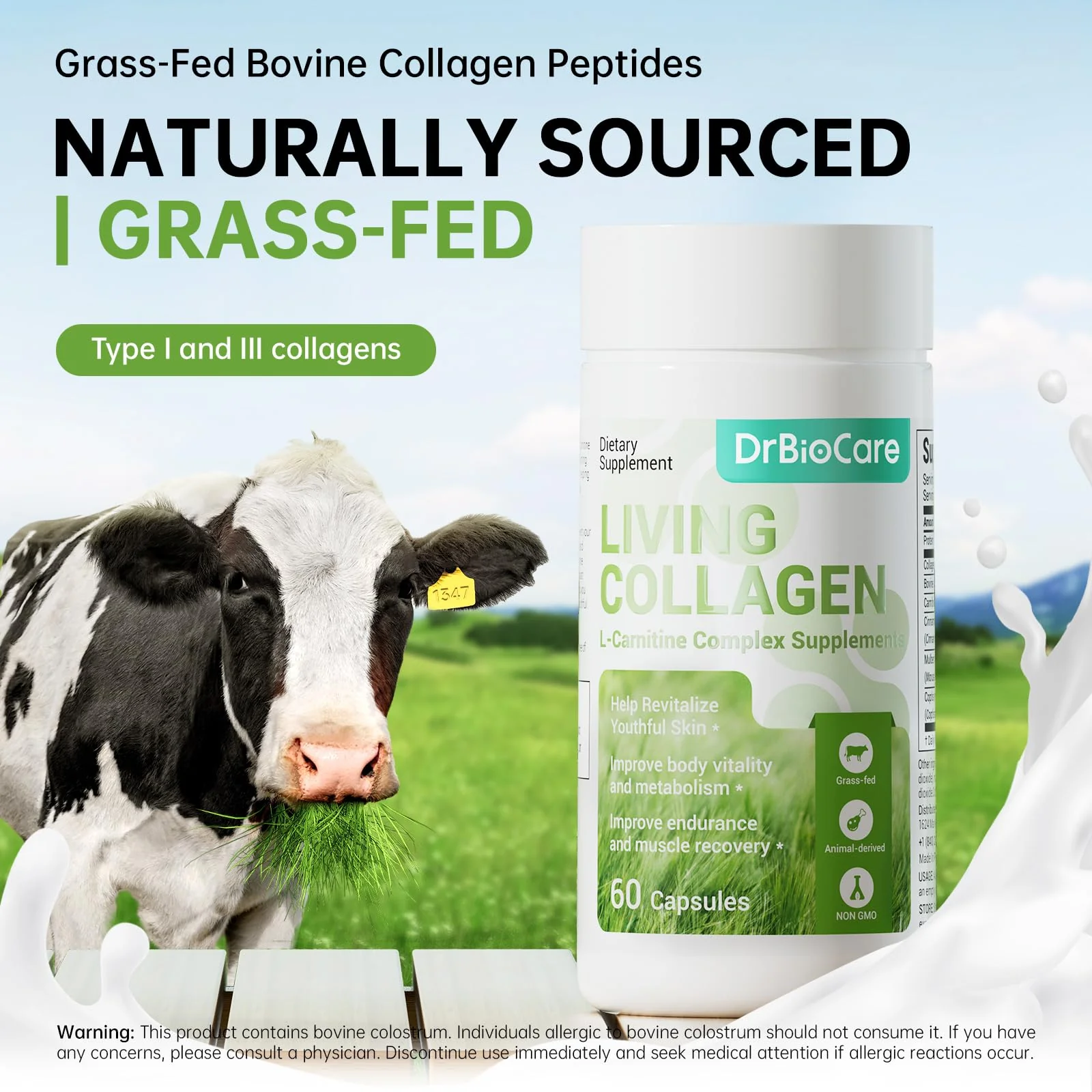 DrBioCare Living Collagen L-Carnitine Complex – Grass-Fed Collagen, Colostrum & More | 120 Capsules - Image 10