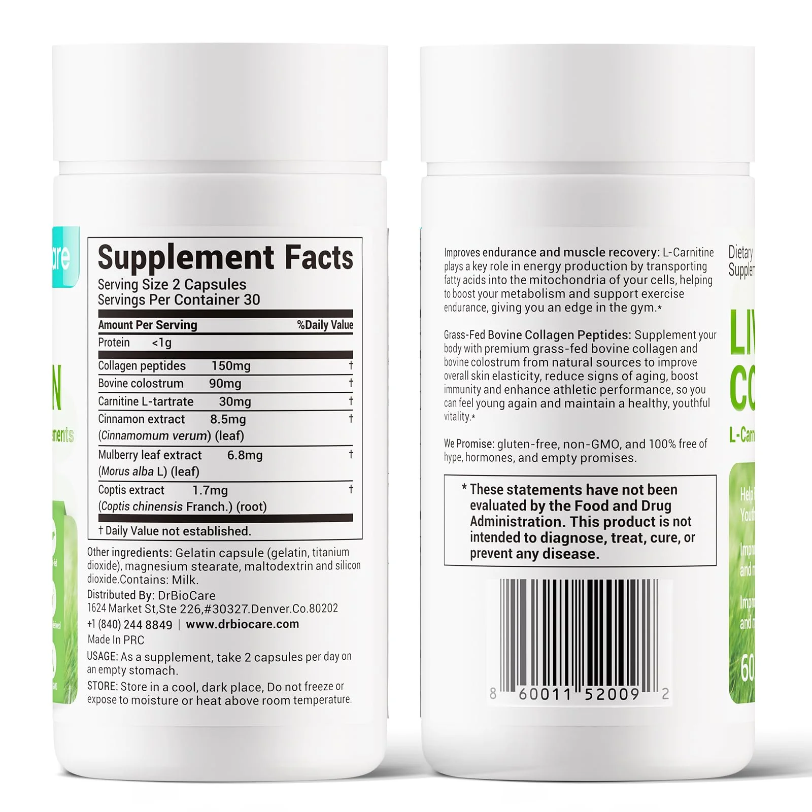 DrBioCare Living Collagen L-Carnitine Complex – Grass-Fed Collagen, Colostrum & More | 120 Capsules - Image 16