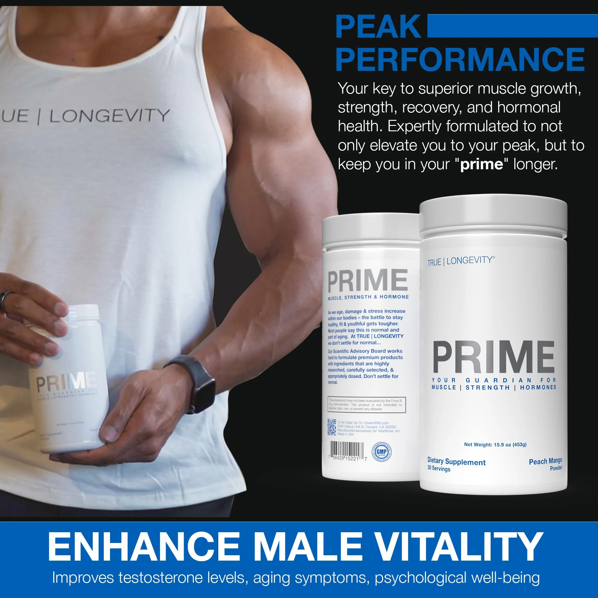 DRINK HRW Prime – Men's Health Supplement | Creatine+ GAA + HMB | Peach Mango (30 Servings) - Image 5