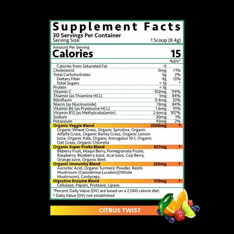 Driven B&G Berries & Greens Superfood Powder – Citrus Delight, 30 Servings - Image 6