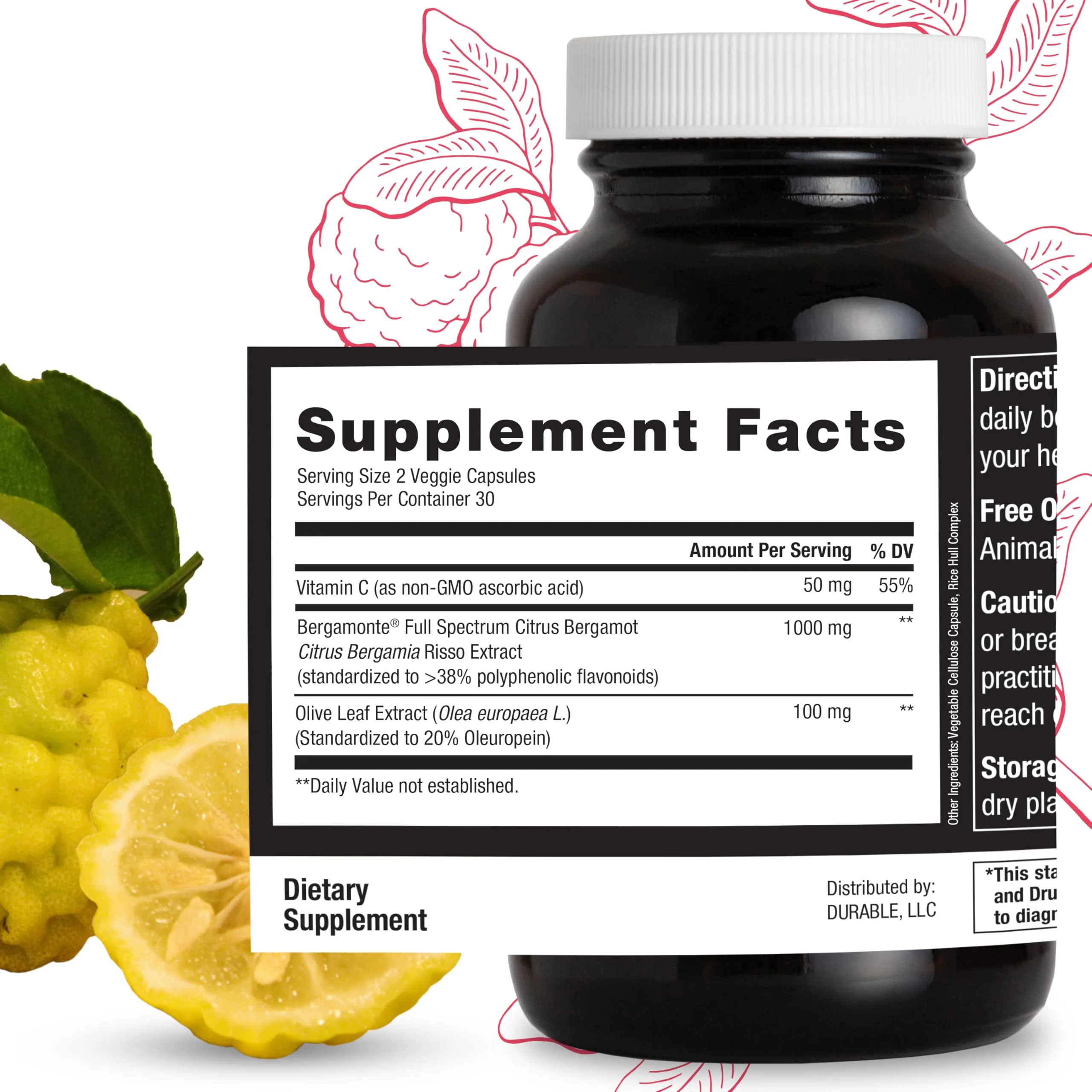 Durable Heart Bergamonte 1000mg + Olive Leaf + Vitamin C | Heart Health Supplement - Image 13