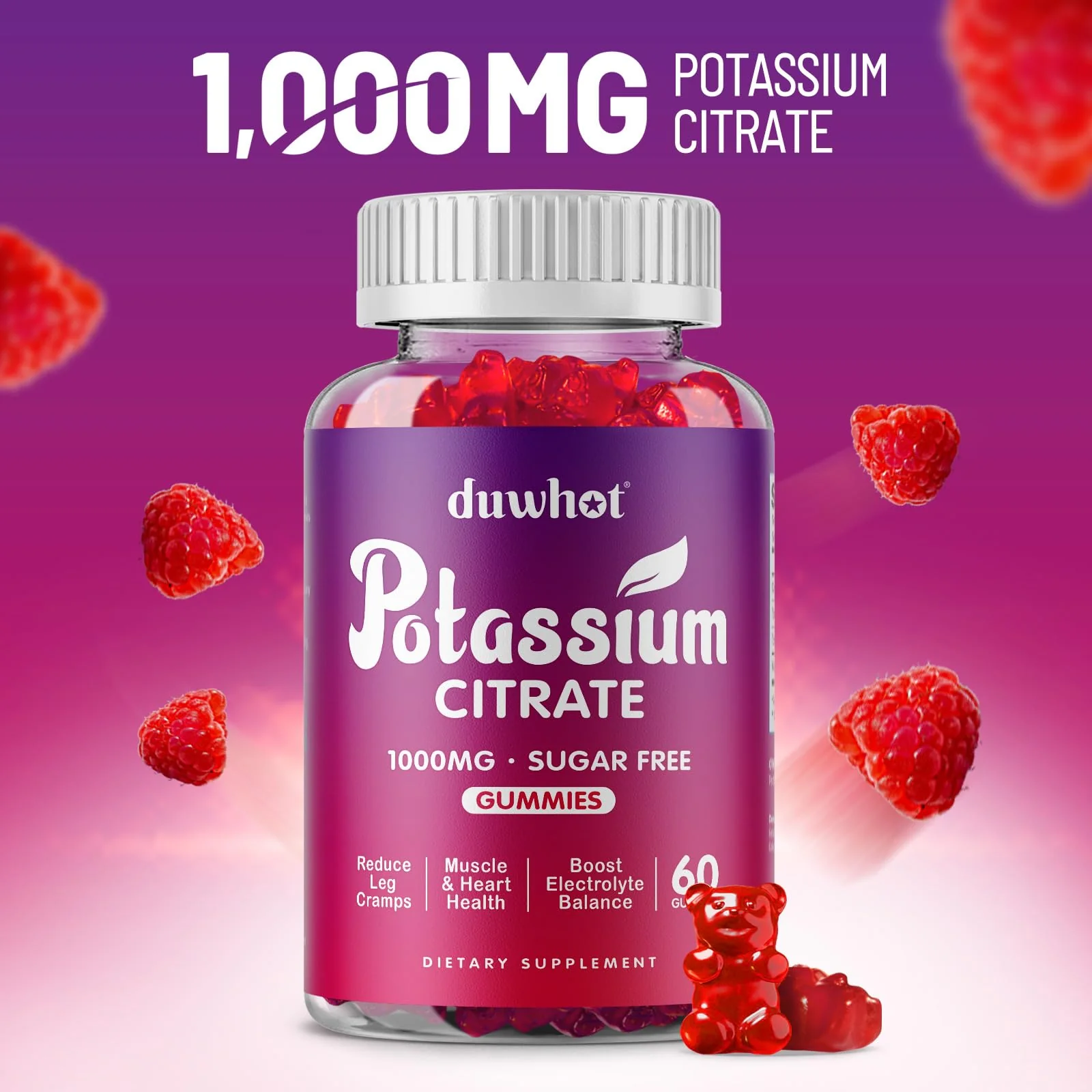 duwhot Potassium Citrate 1000mg Gummies – 120 Chewables | Leg Cramps & Muscle Health - Image 2