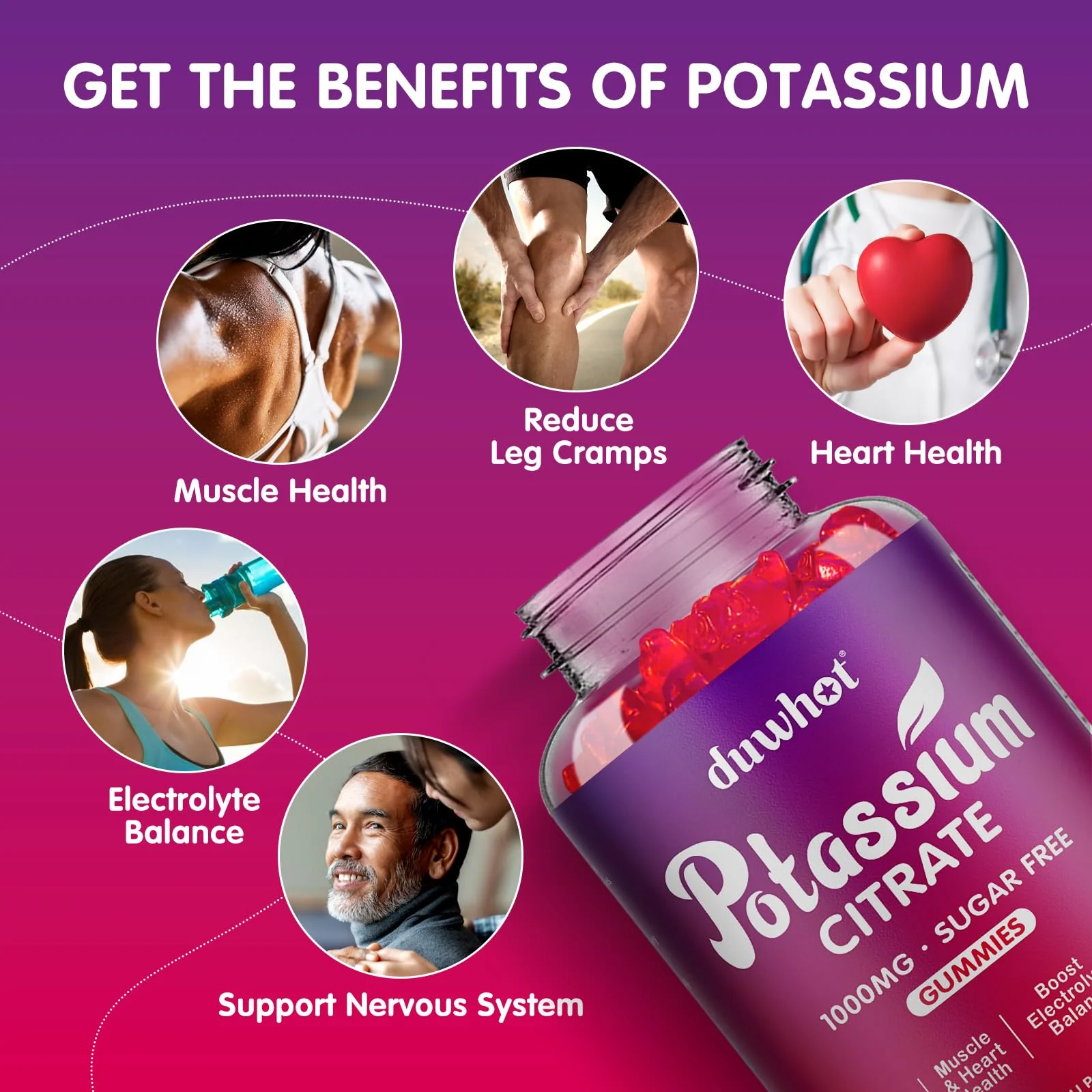 duwhot Potassium Citrate 1000mg Gummies – 120 Chewables | Leg Cramps & Muscle Health - Image 6