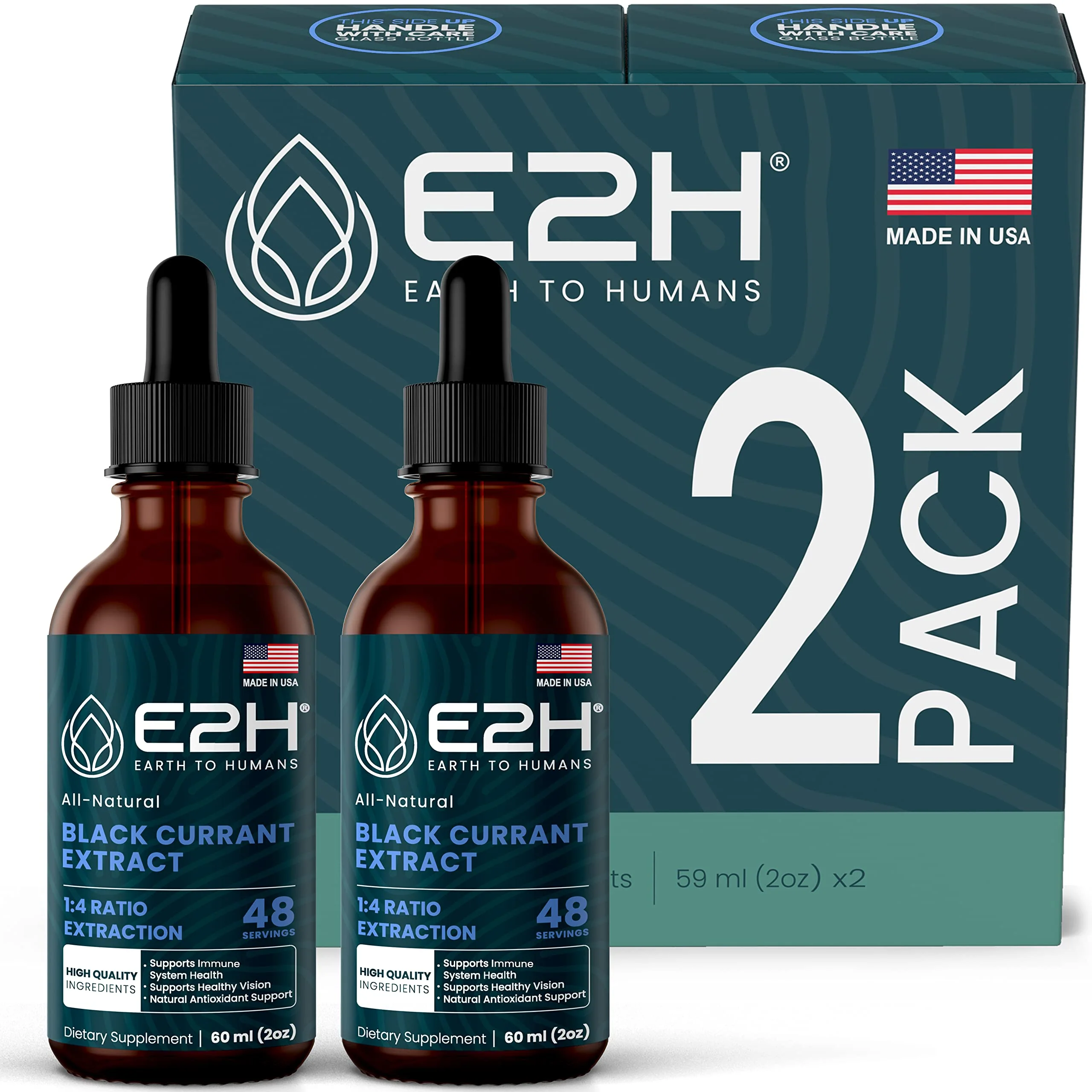 E2H Natural Black Currant Extract – Cold Pressed Seed, Immune Support, Fast-Absorbing Liquid (2 Bottles)
