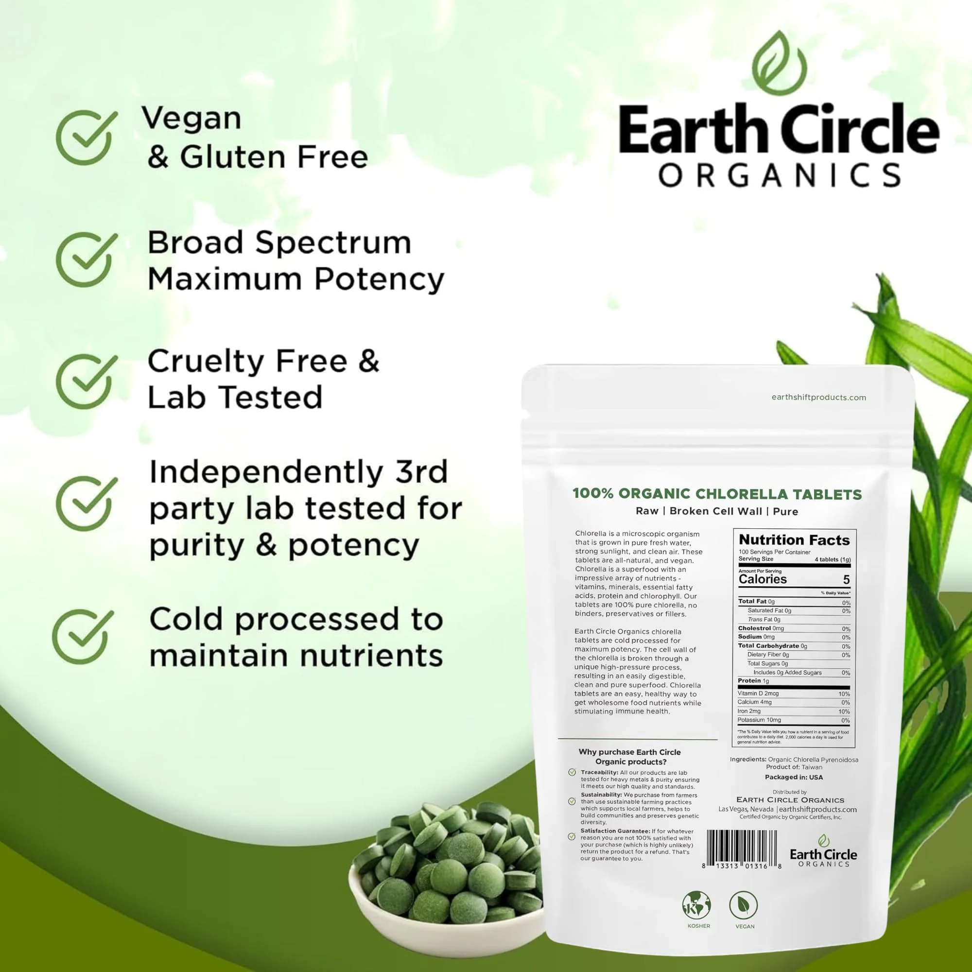 Earth Circle Organics Organic Chlorella Tablets 400 Count – High Potency, Broken Cell Wall, Vegan & Kosher | Pack of 3 - Image 14