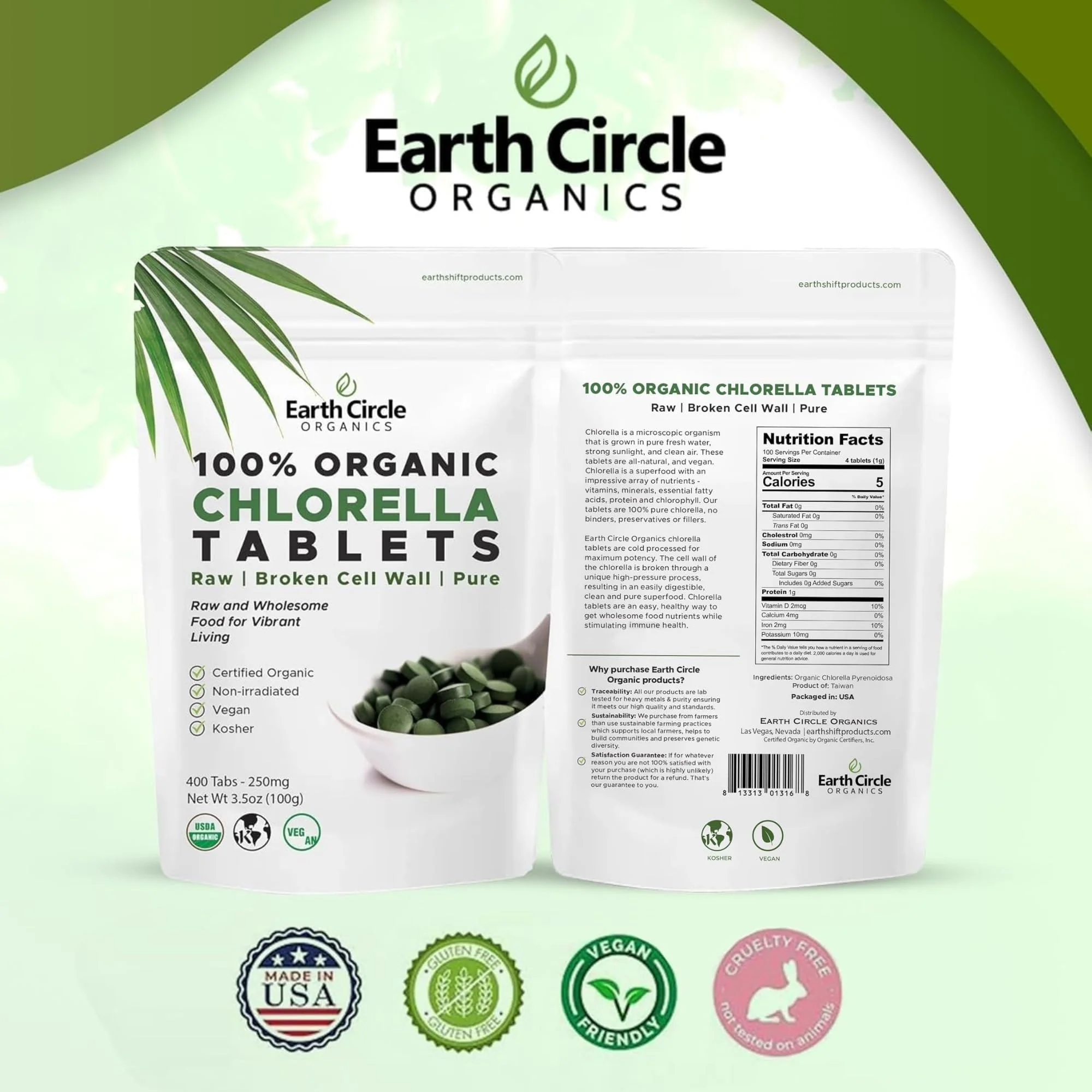 Earth Circle Organics Organic Chlorella Tablets 400 Count – High Potency, Broken Cell Wall, Vegan & Kosher | Pack of 3 - Image 5