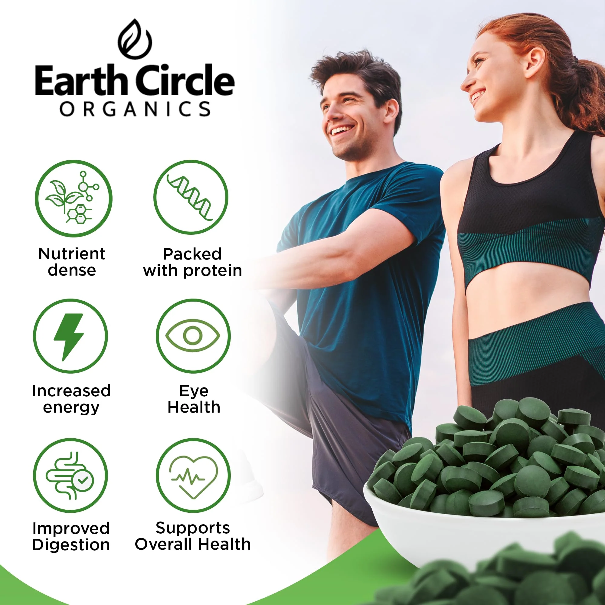 Earth Circle Organics Premium Organic Chlorella + Spirulina Tablets 1000 Count (50/50) – Vegan, Kosher, Cracked Cell Wall - Image 13