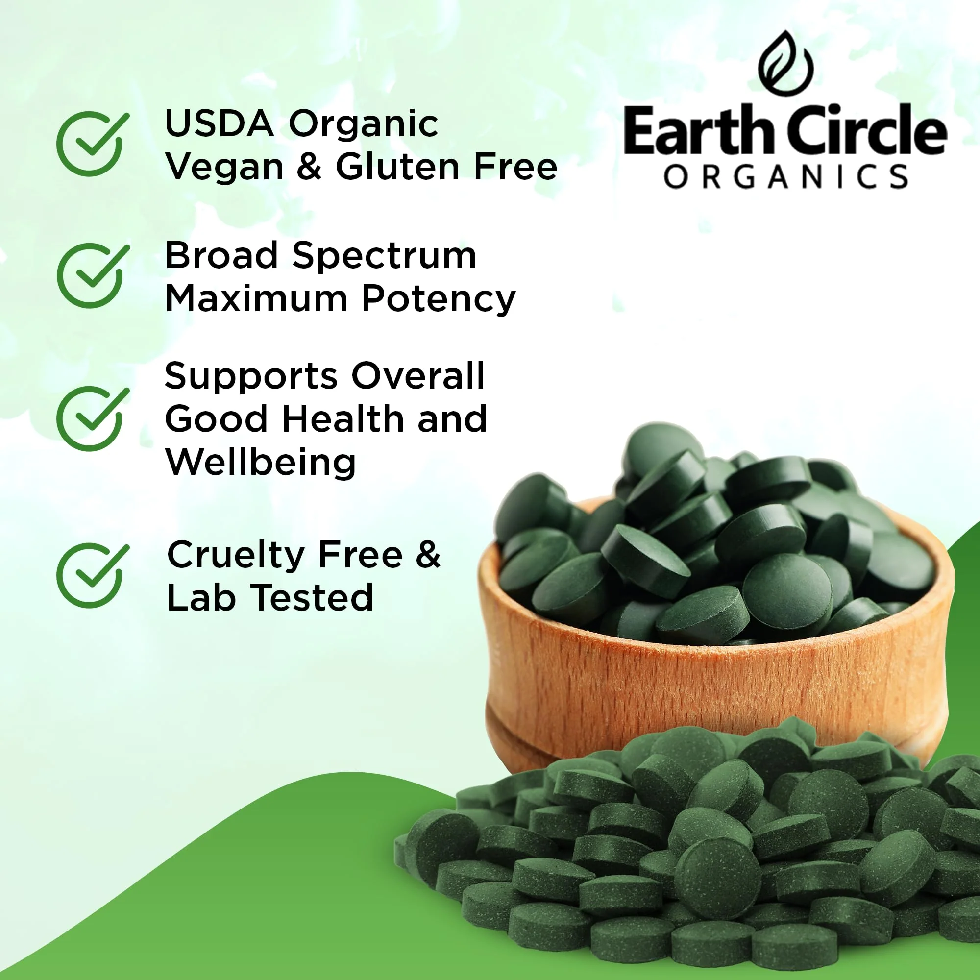 Earth Circle Organics Premium Organic Chlorella + Spirulina Tablets 1000 Count (50/50) – Vegan, Kosher, Cracked Cell Wall - Image 4