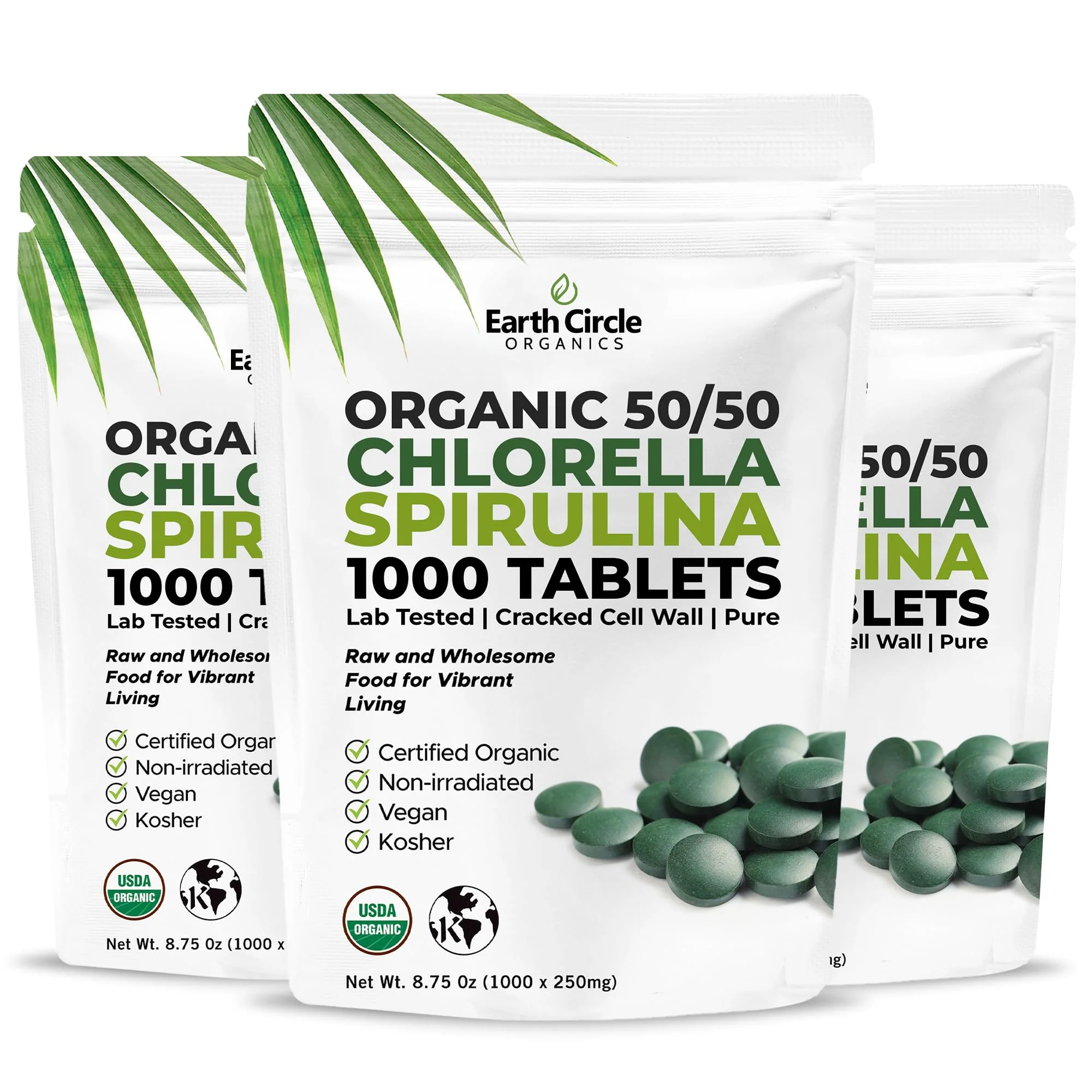 Earth Circle Organics Premium Organic Chlorella + Spirulina Tablets 1000 Count (50/50) – Vegan, Kosher, Cracked Cell Wall - Image 9