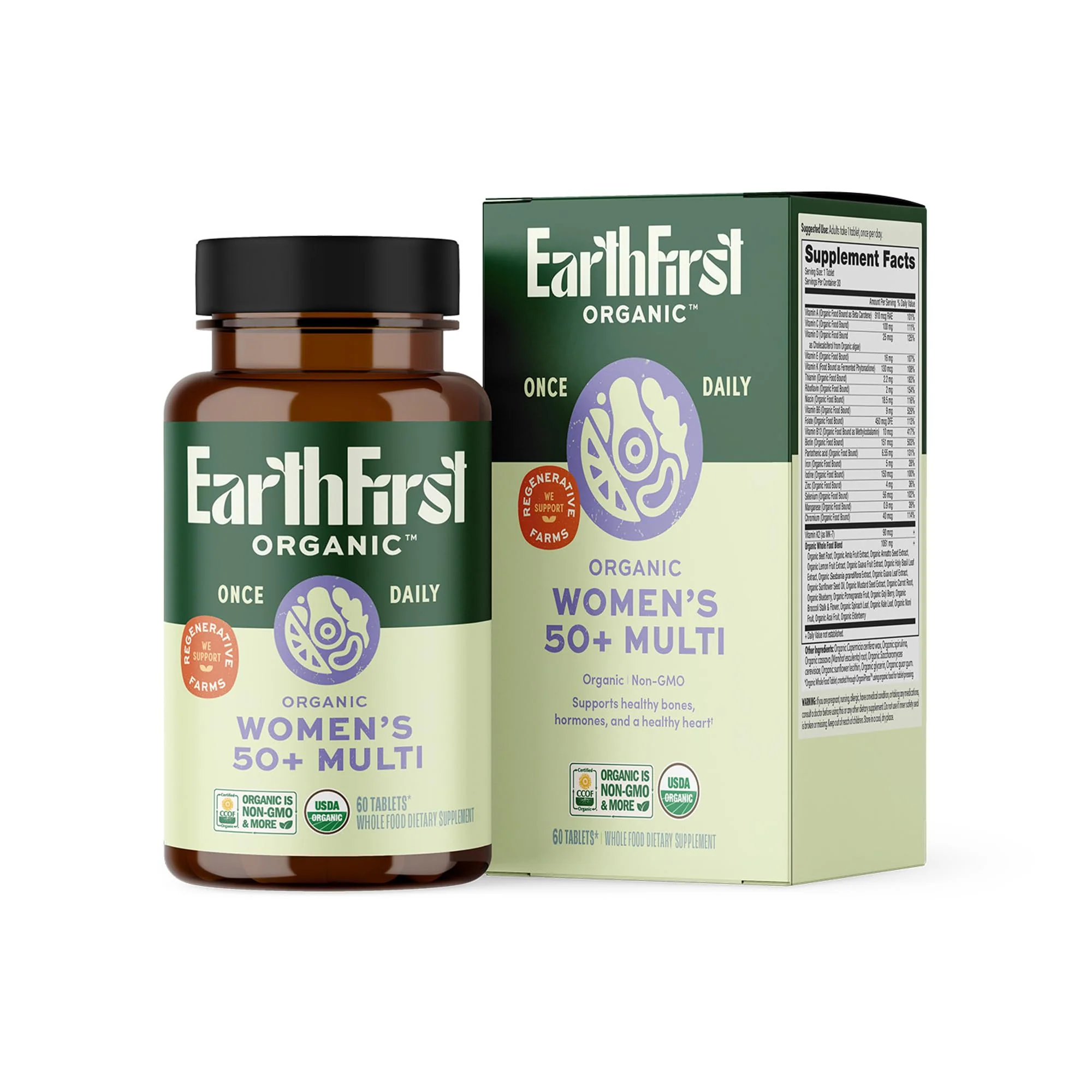 EarthFirst Organic Once Daily Multivitamin for Women 50+ - Bone, Energy & Heart Health (60 Count) - Image 10