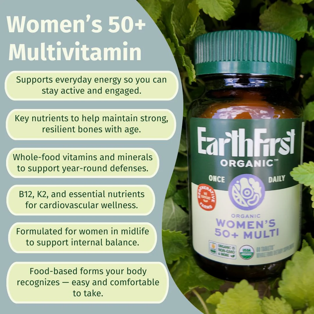 EarthFirst Organic Once Daily Multivitamin for Women 50+ - Bone, Energy & Heart Health (60 Count) - Image 13