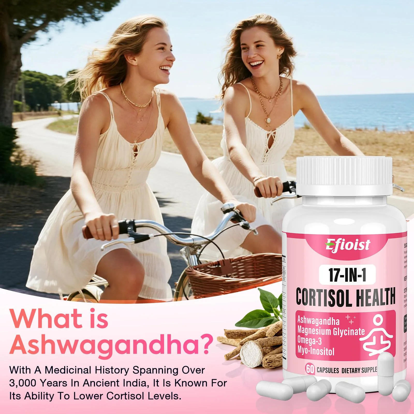 Efioist Cortisol Support for Women — 17-in-1 Hormone Harmony, Mood & Sleep | 60 Capsules - Image 10