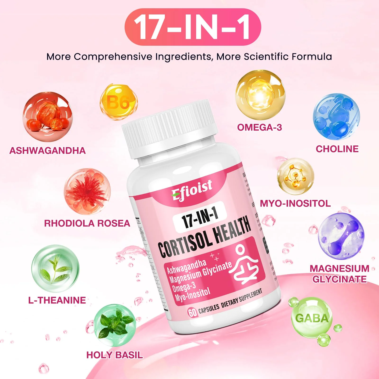 Efioist Cortisol Support for Women — 17-in-1 Hormone Harmony, Mood & Sleep | 60 Capsules - Image 11