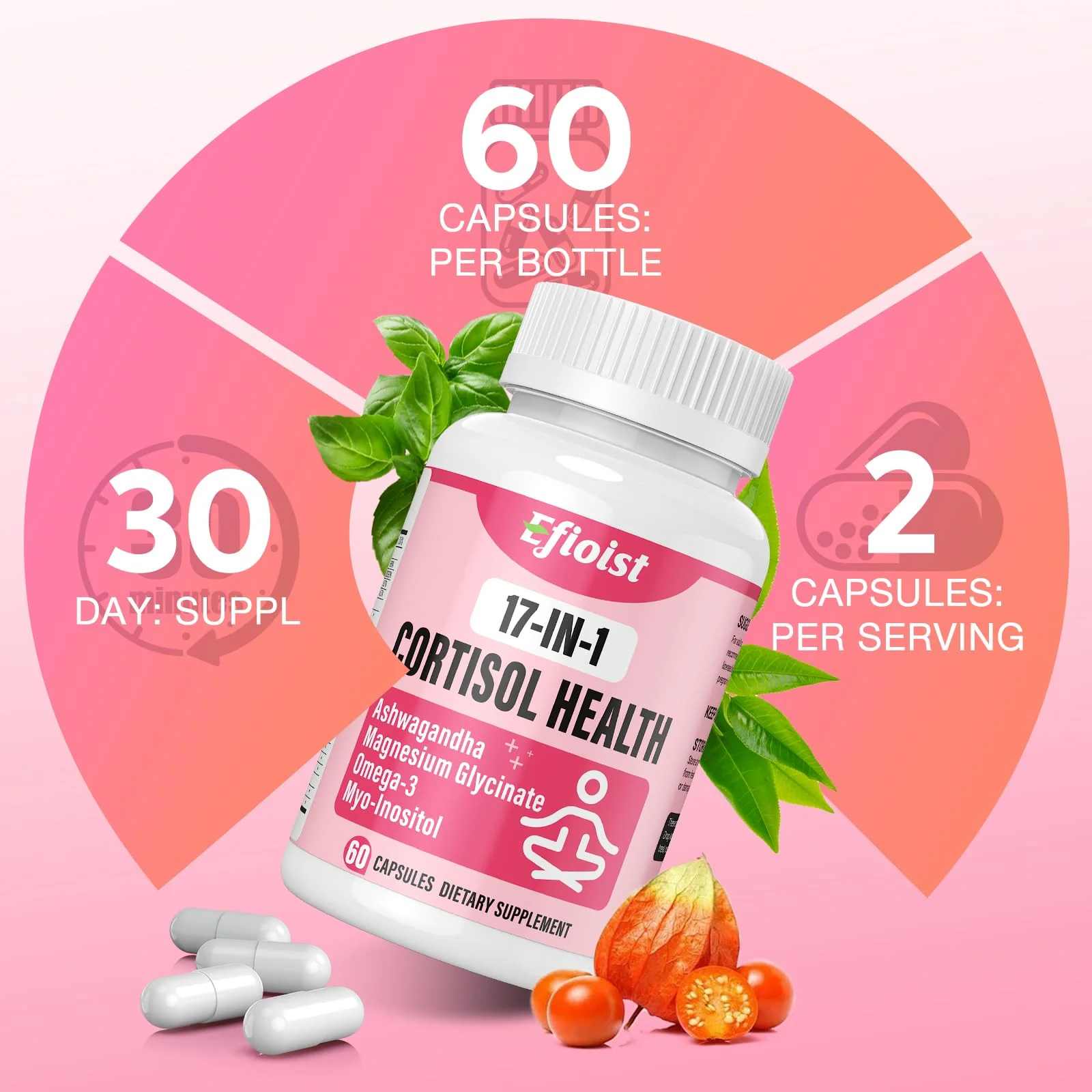 Efioist Cortisol Support for Women — 17-in-1 Hormone Harmony, Mood & Sleep | 60 Capsules - Image 9