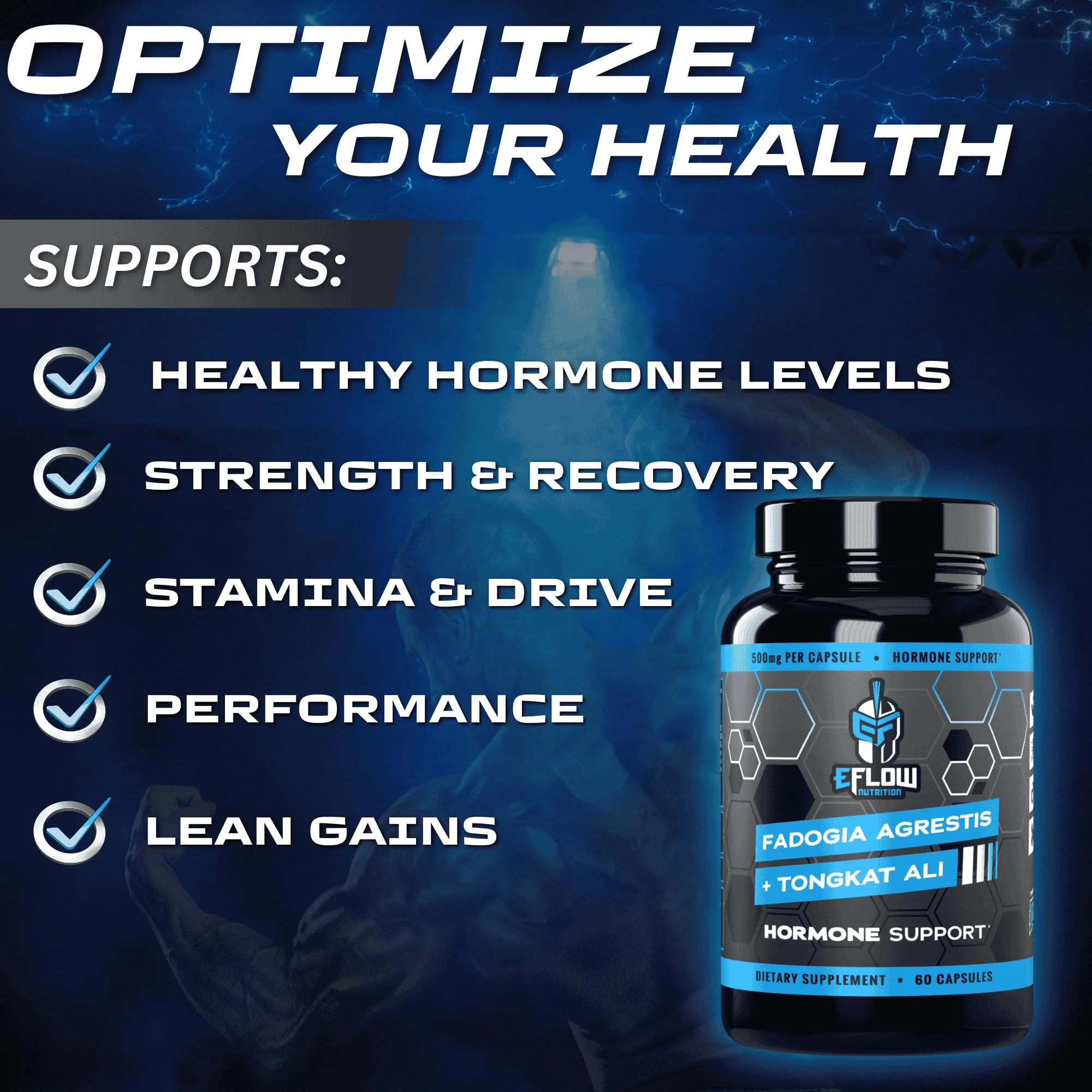 eFlow Nutrition Fadogia Agrestis + Tongkat Ali - 2-in-1 Natural Performance Supplement, 60 Capsules - Image 3