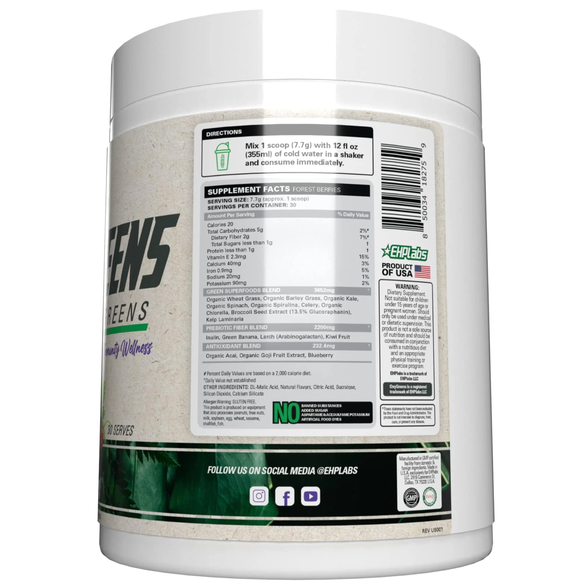 EHP Labs OxyGreens Forest Berries – Daily Greens Powder with Spirulina, Chlorella, Prebiotics & Enzymes | 30 Servings - Image 8