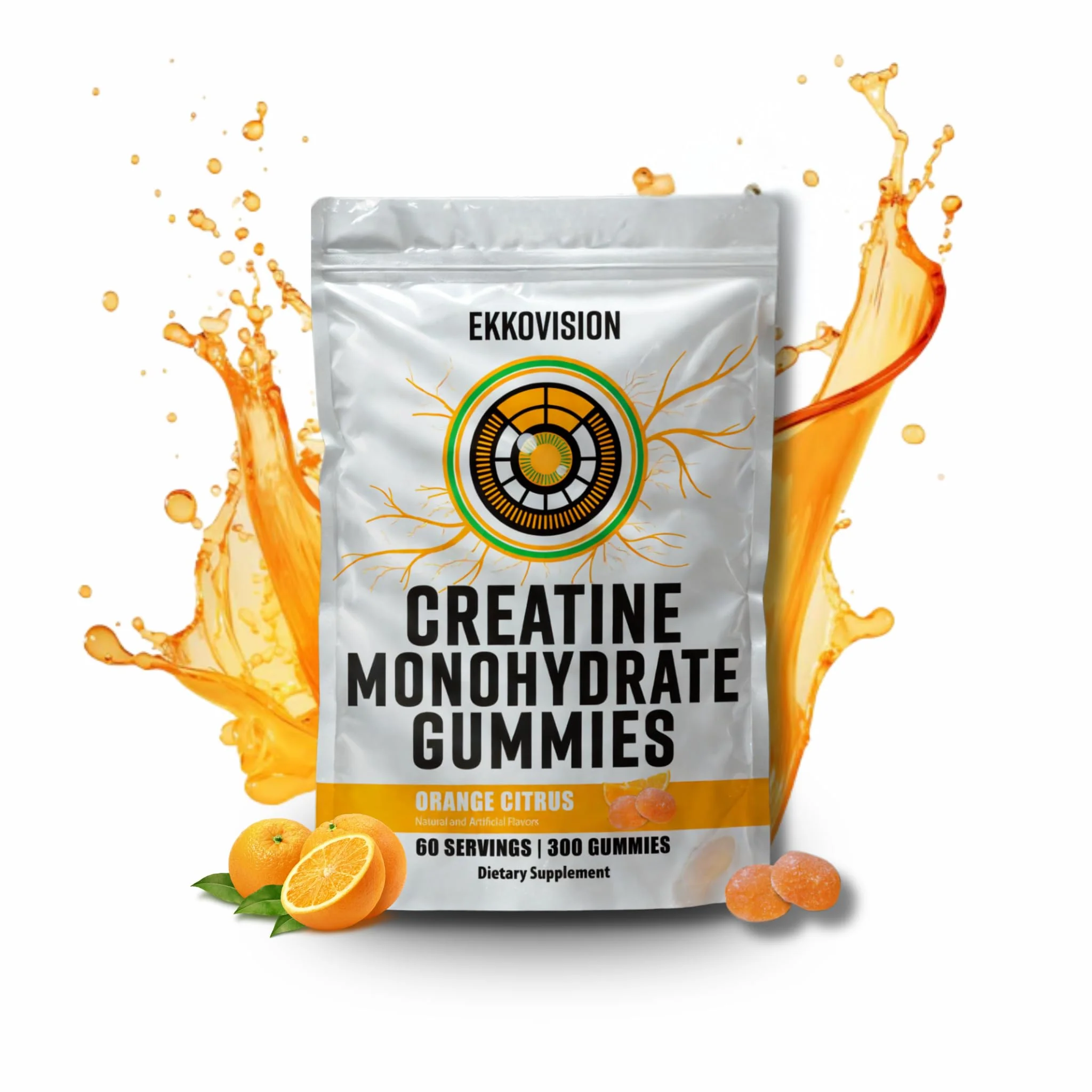 Ekkovision Creatine Monohydrate Gummies – Orange Citrus, Sugar Free, 300 Count - Image 8
