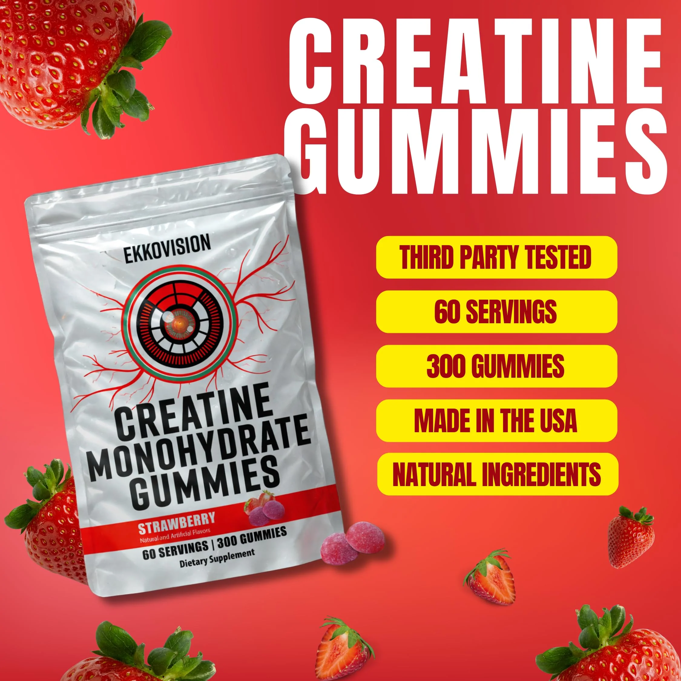 Ekkovision Creatine Monohydrate Gummies – Orange Citrus, Sugar Free, 60 Servings | Vegan & Travel Friendly - Image 9