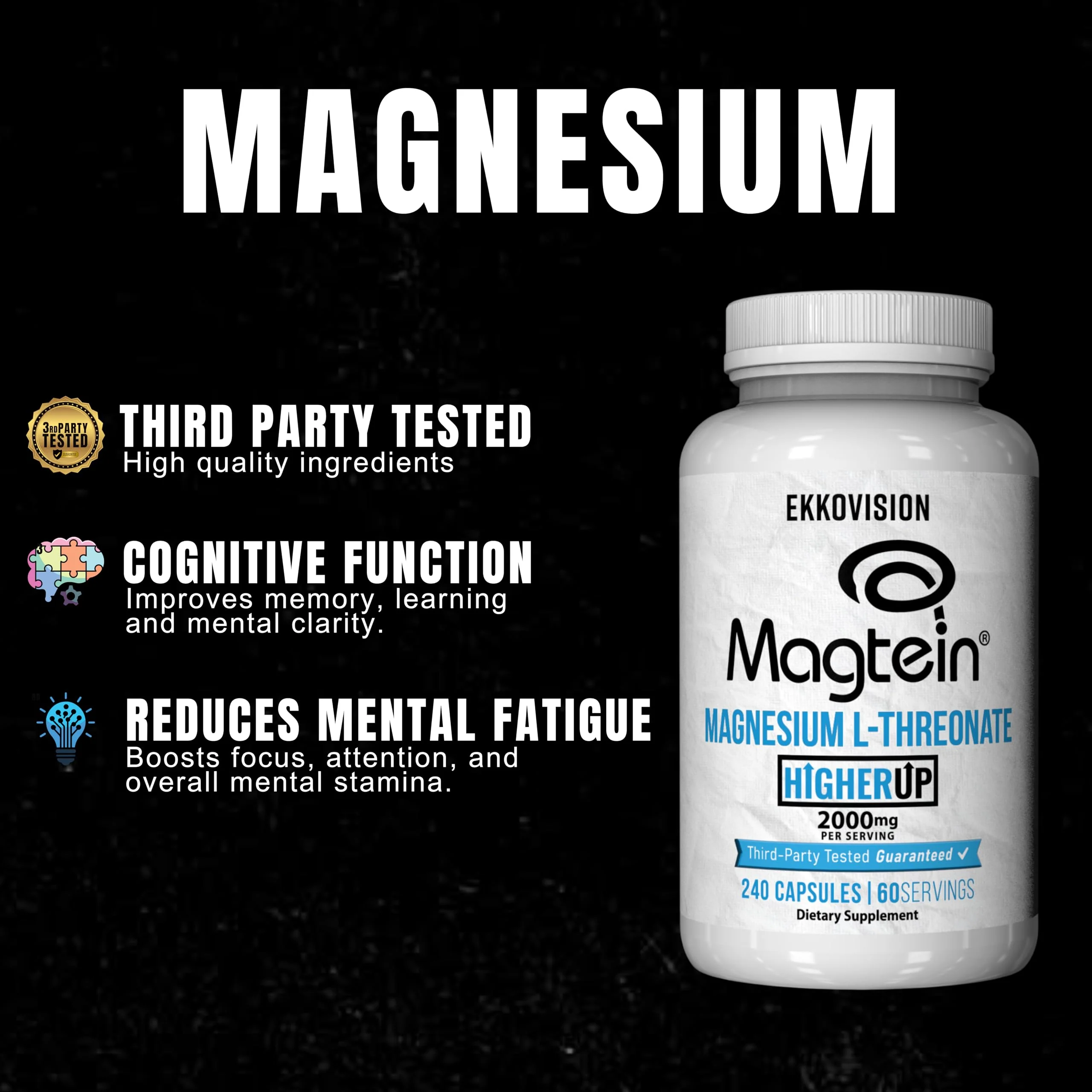 Ekkovision Magtein Magnesium L-Threonate – 2000 mg per Serving, 60 Servings, Memory & Cognitive Support - Image 2